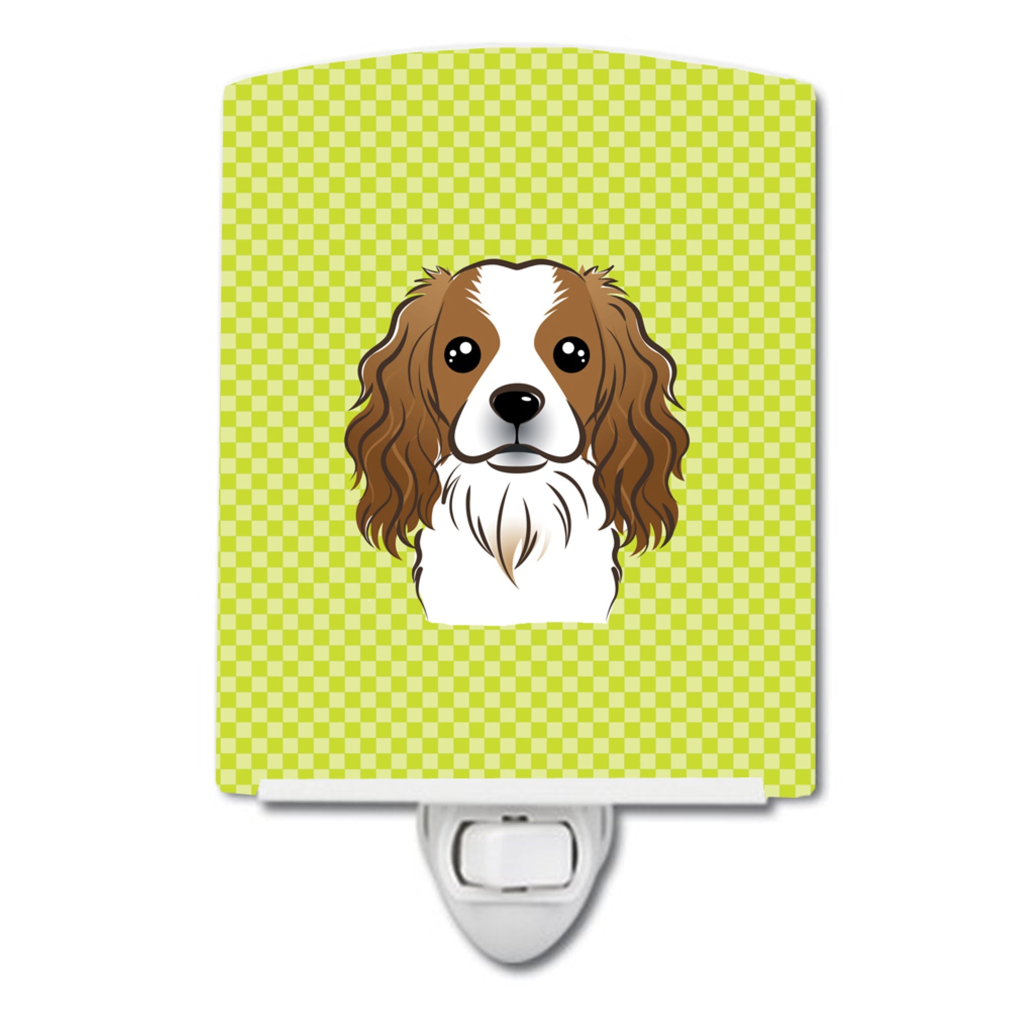  inchCarolines Treasures Checkerboard Lime Green Cavalier Spaniel Ceramic Night Light, 6x4, Multicolor inch