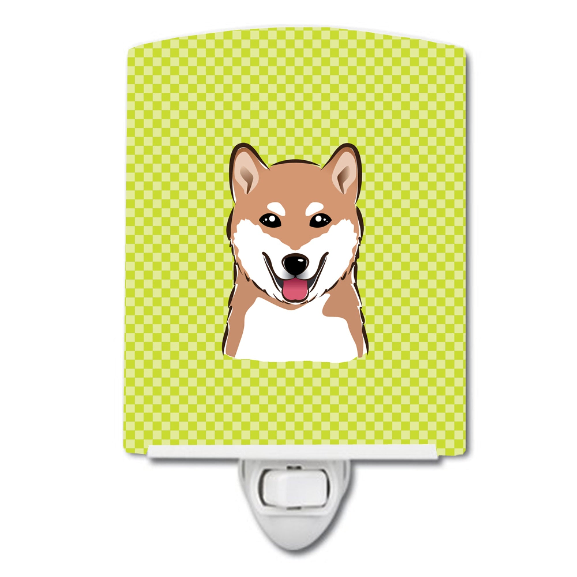  inchCarolines Treasures Checkerboard Lime Green Shiba Inu Ceramic Night Light, 6x4, Multicolor inch