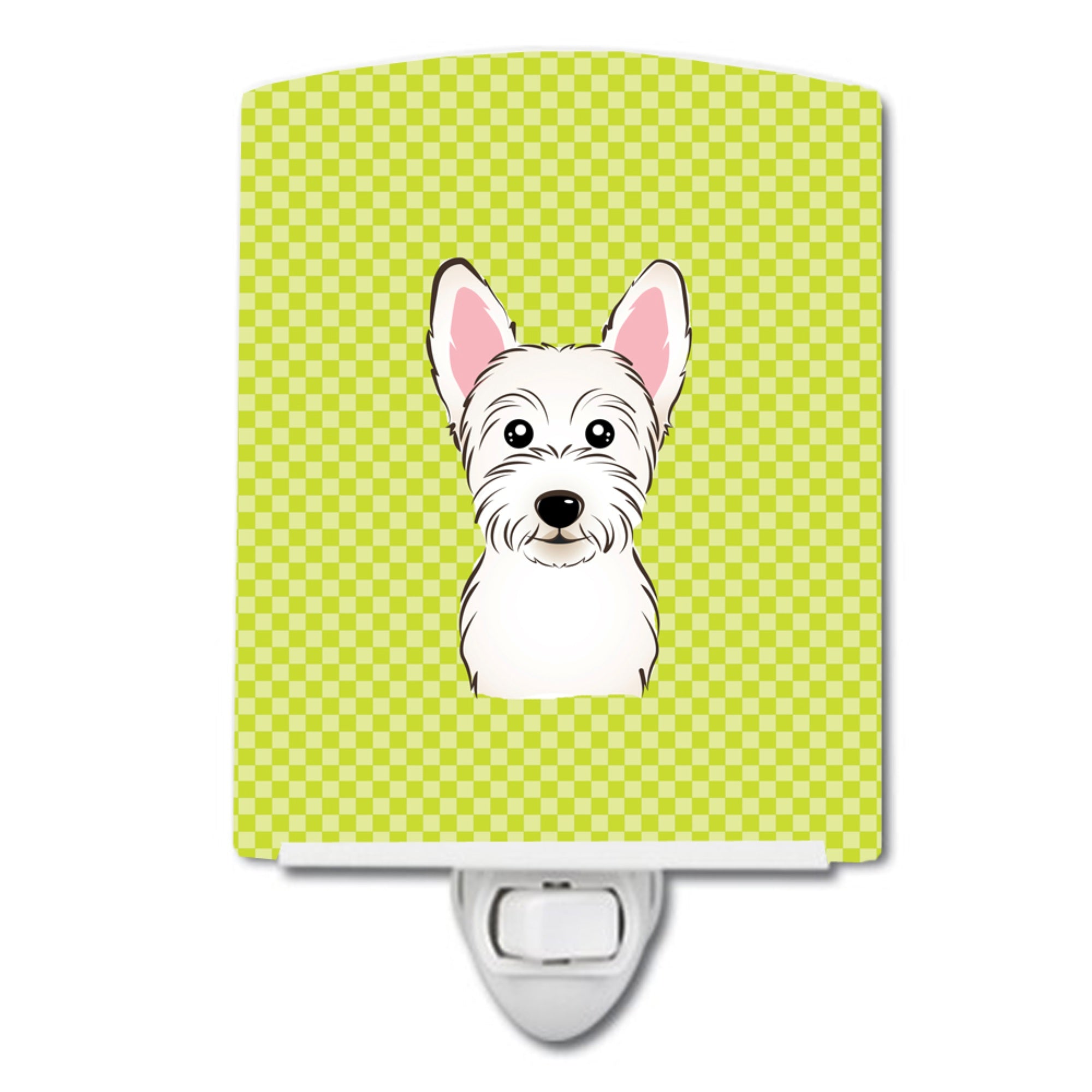  inchCarolines Treasures Checkerboard Lime Green Westie Ceramic Night Light, 6x4, Multicolor inch