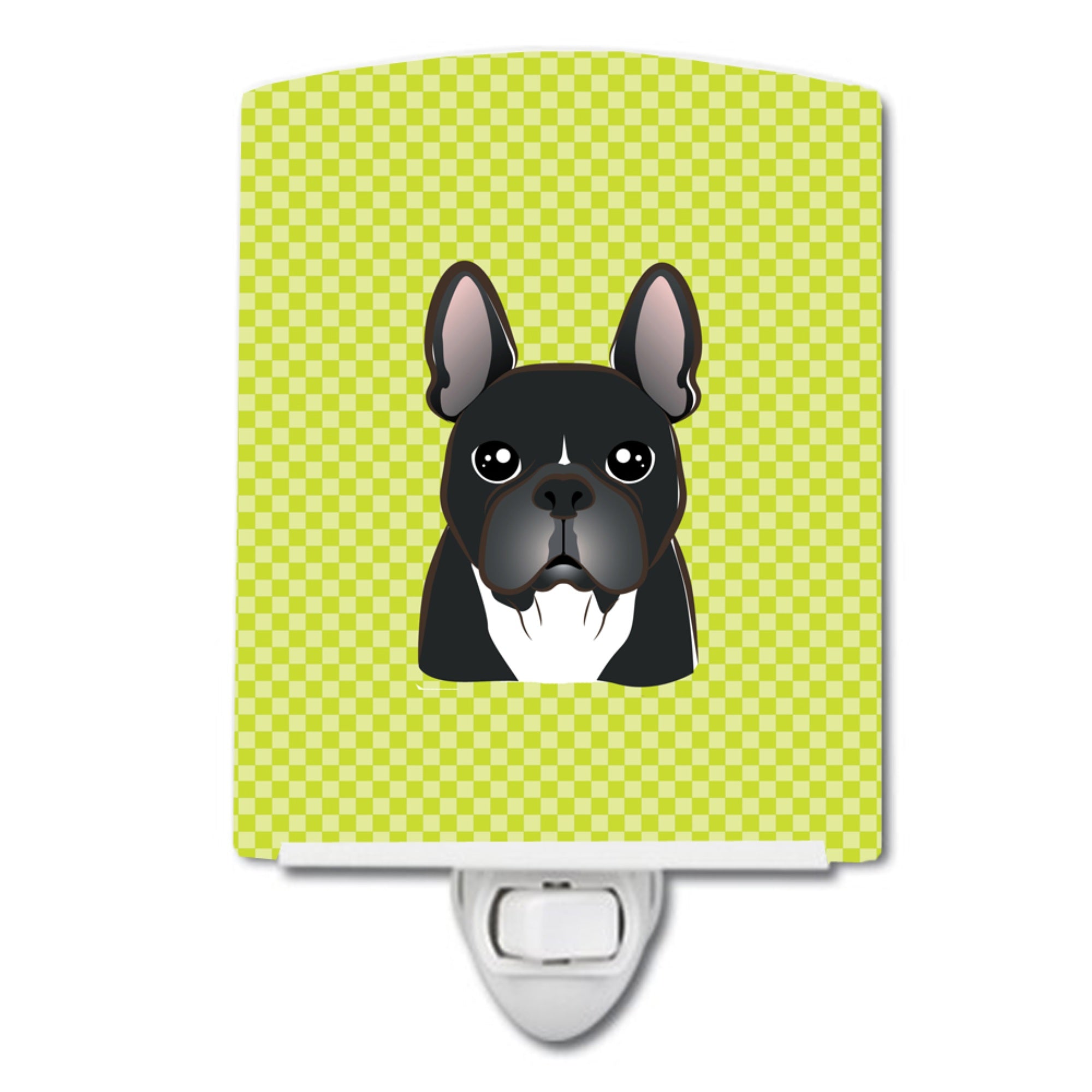 inchCarolines Treasures Checkerboard Lime Green French Bulldog Ceramic Night Light, 6x4, Multicolor inch
