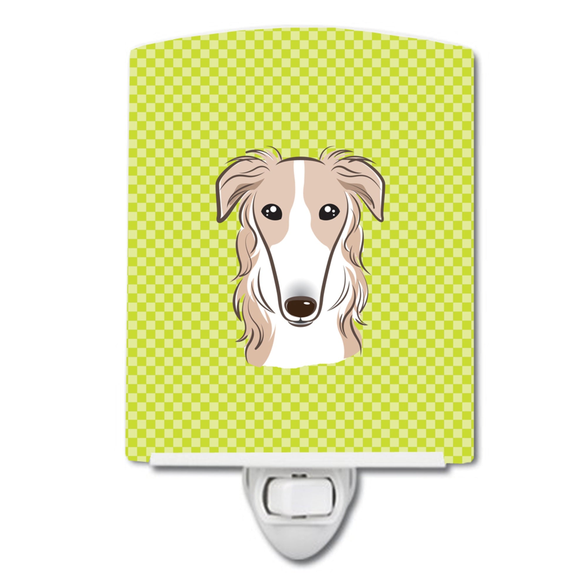  inchCarolines Treasures Checkerboard Lime Green Borzoi Ceramic Night Light, 6x4, Multicolor inch