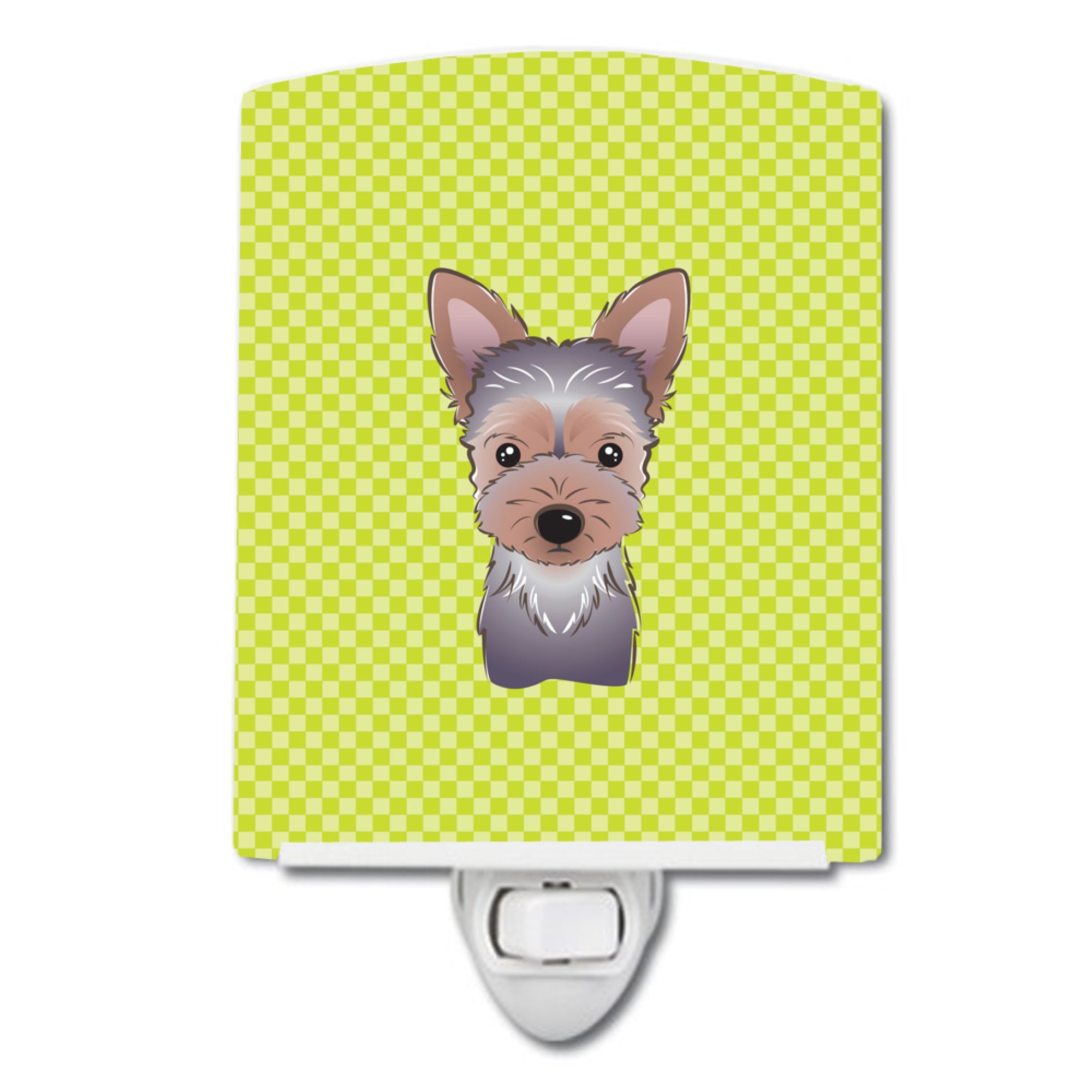  inchCarolines Treasures Checkerboard Lime Green Yorkie Puppy Ceramic Night Light, 6x4, Multicolor inch
