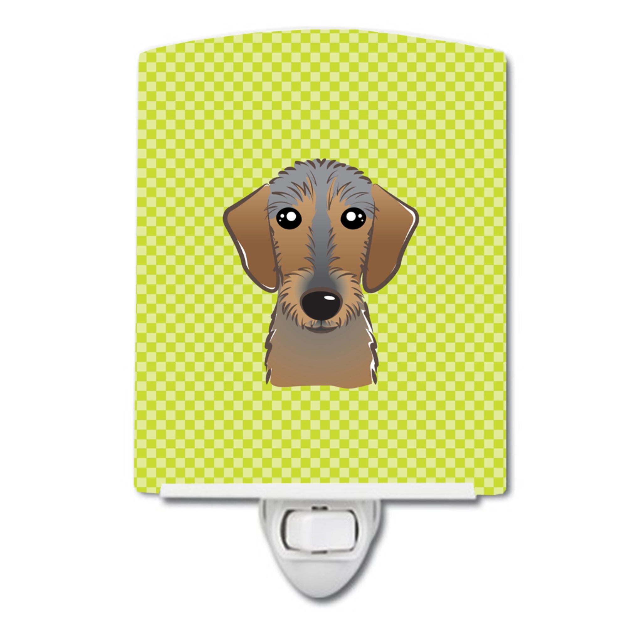  inchCarolines Treasures Checkerboard Lime Green Wirehaired Dachshund Ceramic Night Light, 6x4, Multicolor inch