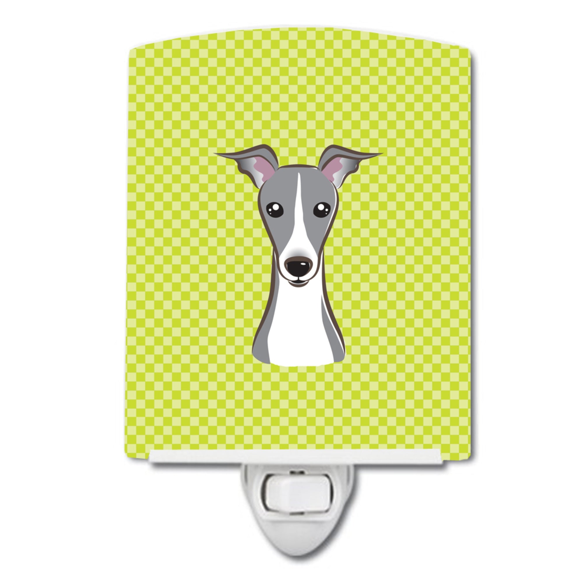  inchCarolines Treasures Checkerboard Lime Green Italian Greyhound Ceramic Night Light, 6x4, Multicolor inch