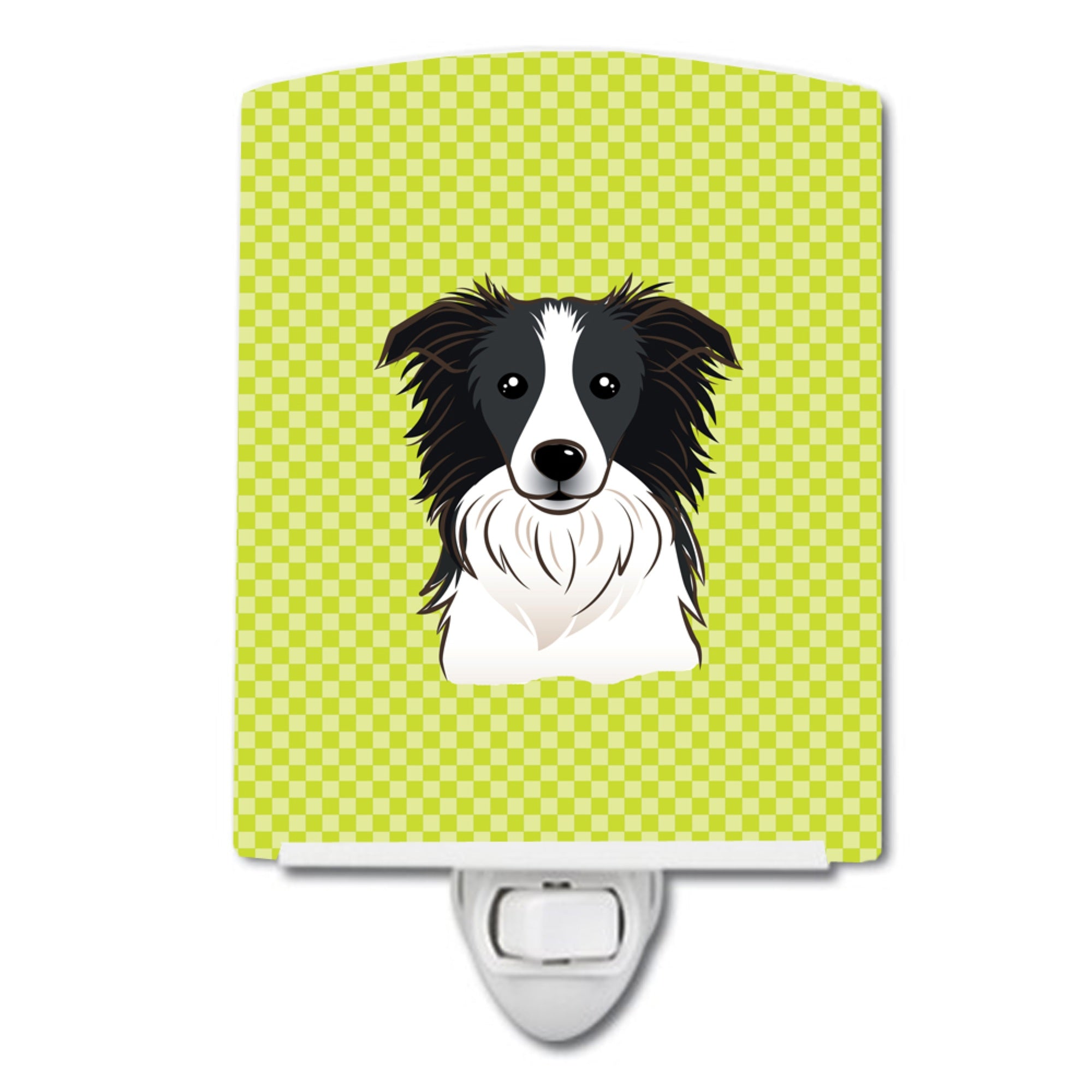  inchCarolines Treasures Checkerboard Lime Green Border Collie Ceramic Night Light, 6x4, Multicolor inch