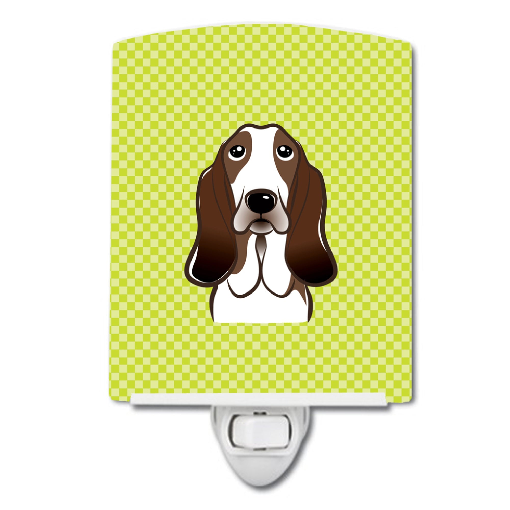  inchCarolines Treasures Checkerboard Lime Green Basset Hound Ceramic Night Light, 6x4, Multicolor inch