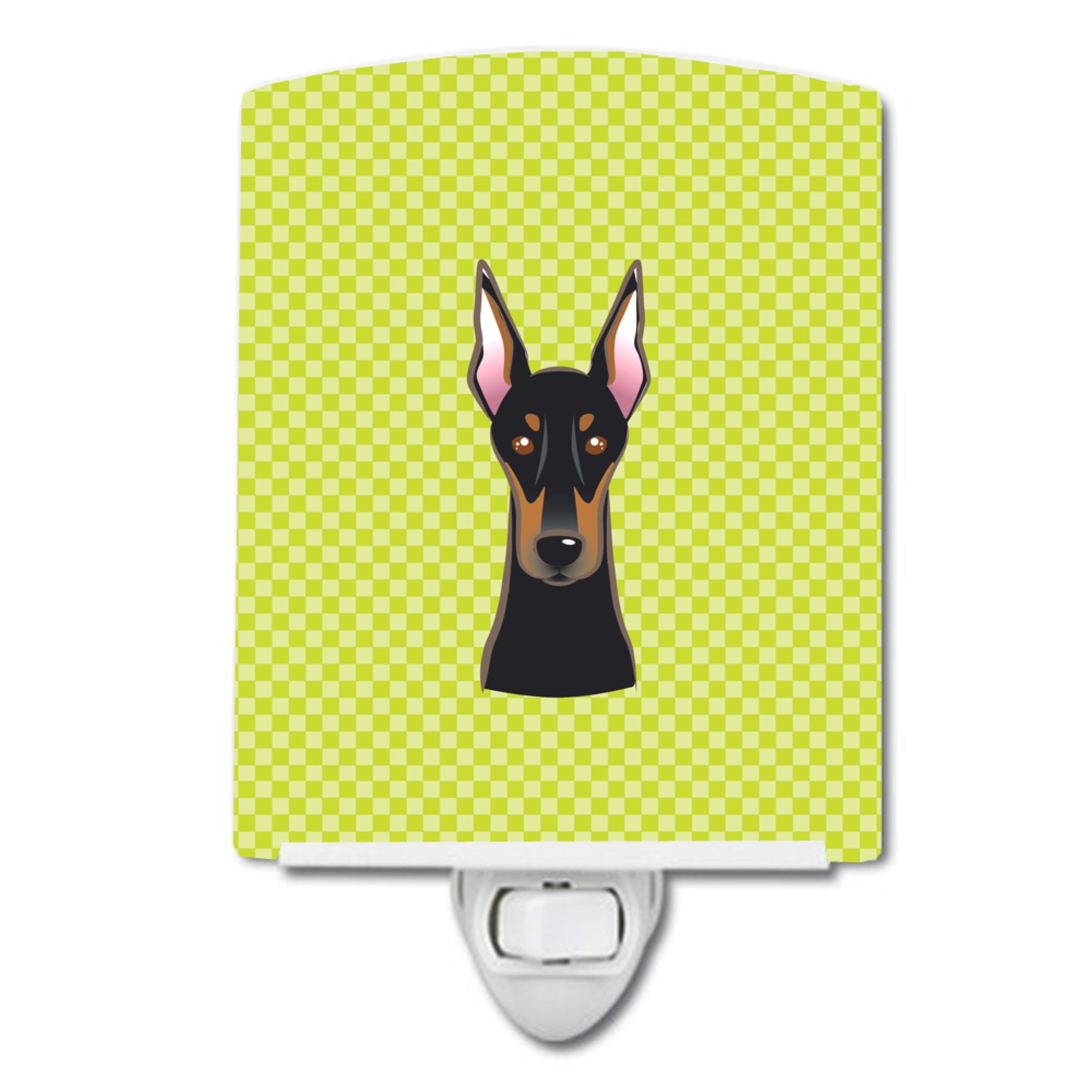  inchCarolines Treasures Checkerboard Lime Green Doberman Ceramic Night Light, 6x4, Multicolor inch