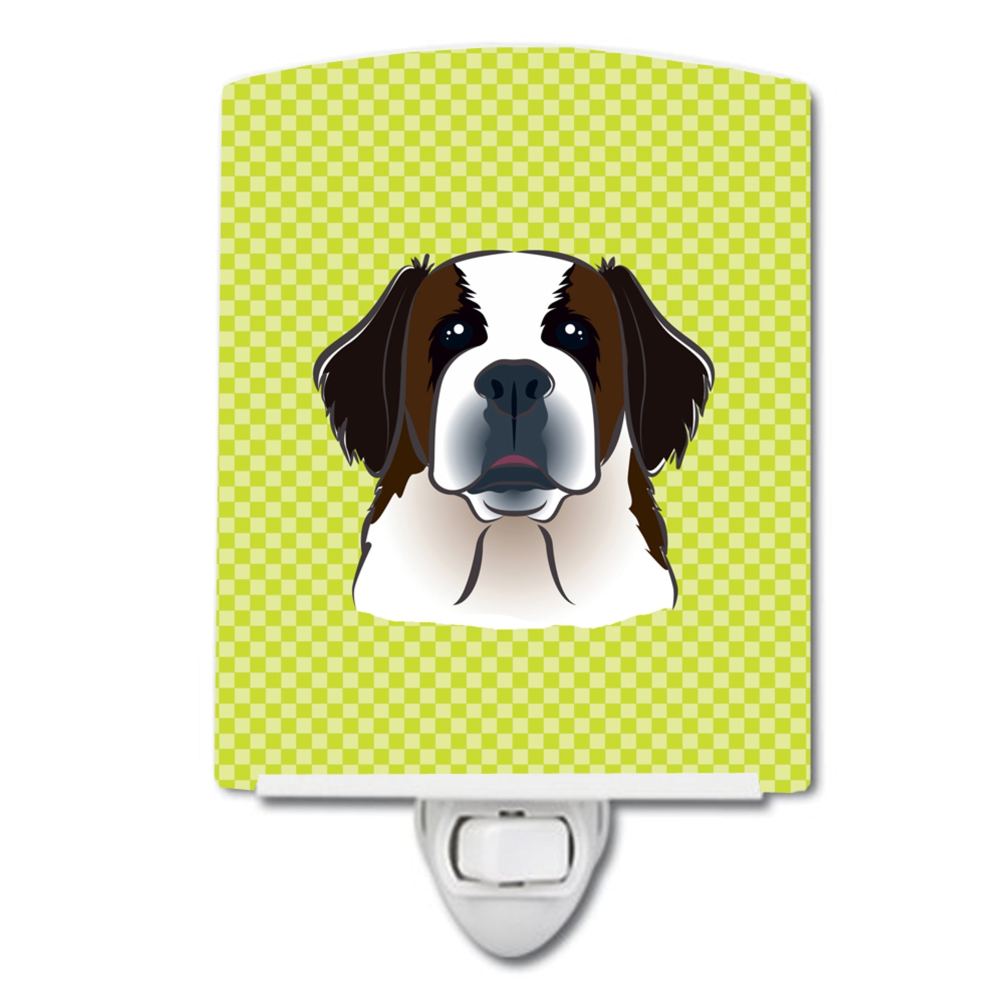  inchCarolines Treasures Checkerboard Lime Green Saint Bernard Ceramic Night Light, 6x4, Multicolor inch
