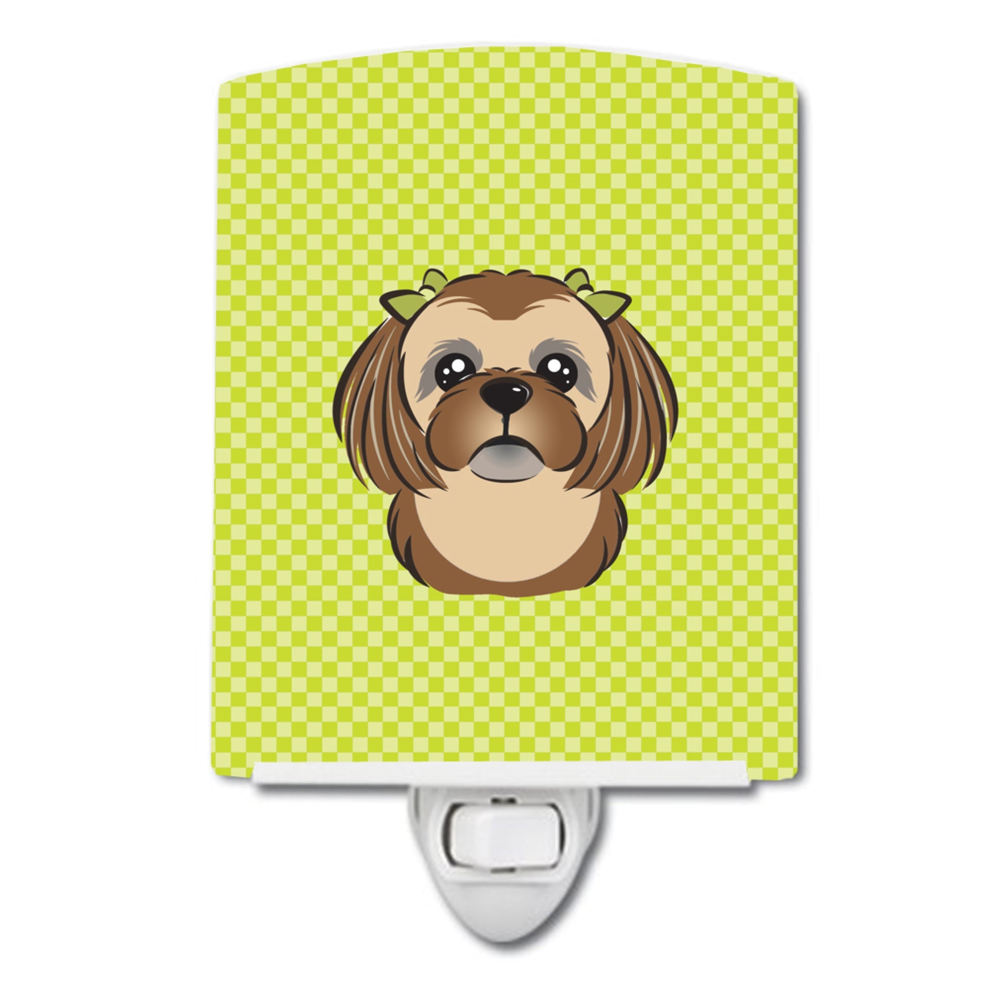  inchCarolines Treasures Checkerboard Lime Green Chocolate Brown Shih Tzu Ceramic Night Light, 6x4, Multicolor inch