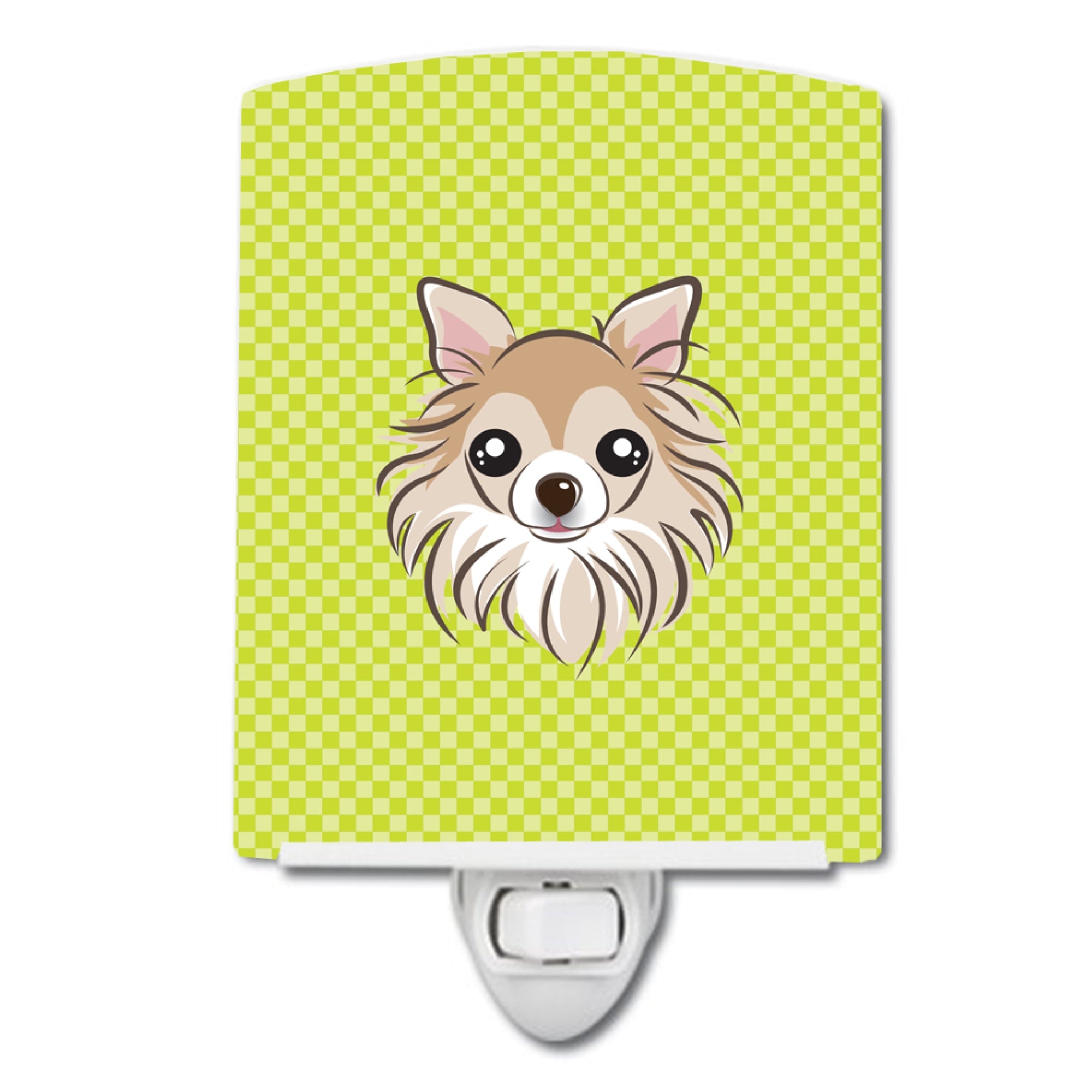  inchCarolines Treasures Checkerboard Lime Green Chihuahua Ceramic Night Light, 6x4, Multicolor inch