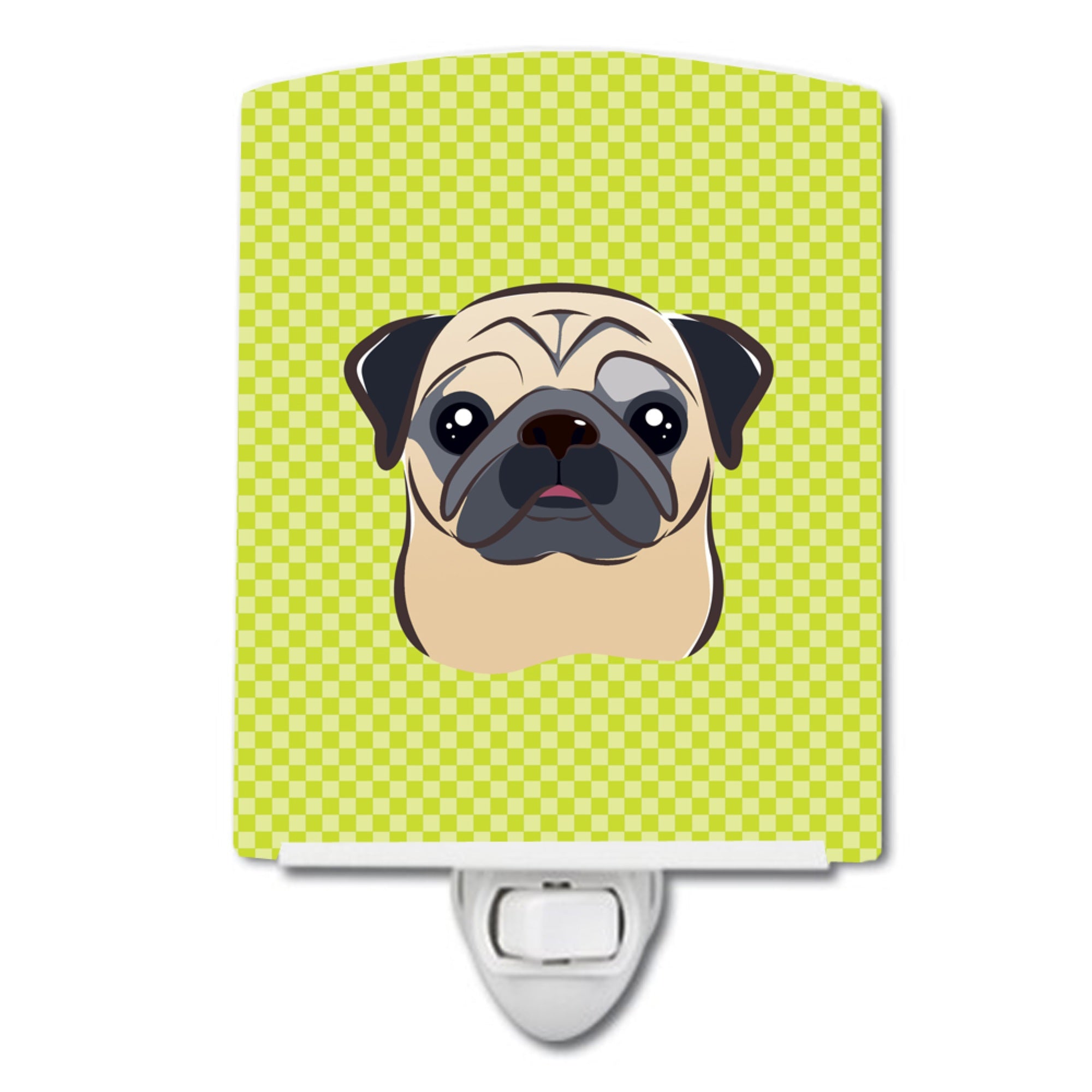  inchCarolines Treasures Checkerboard Lime Green Fawn Pug Ceramic Night Light, 6x4, Multicolor inch