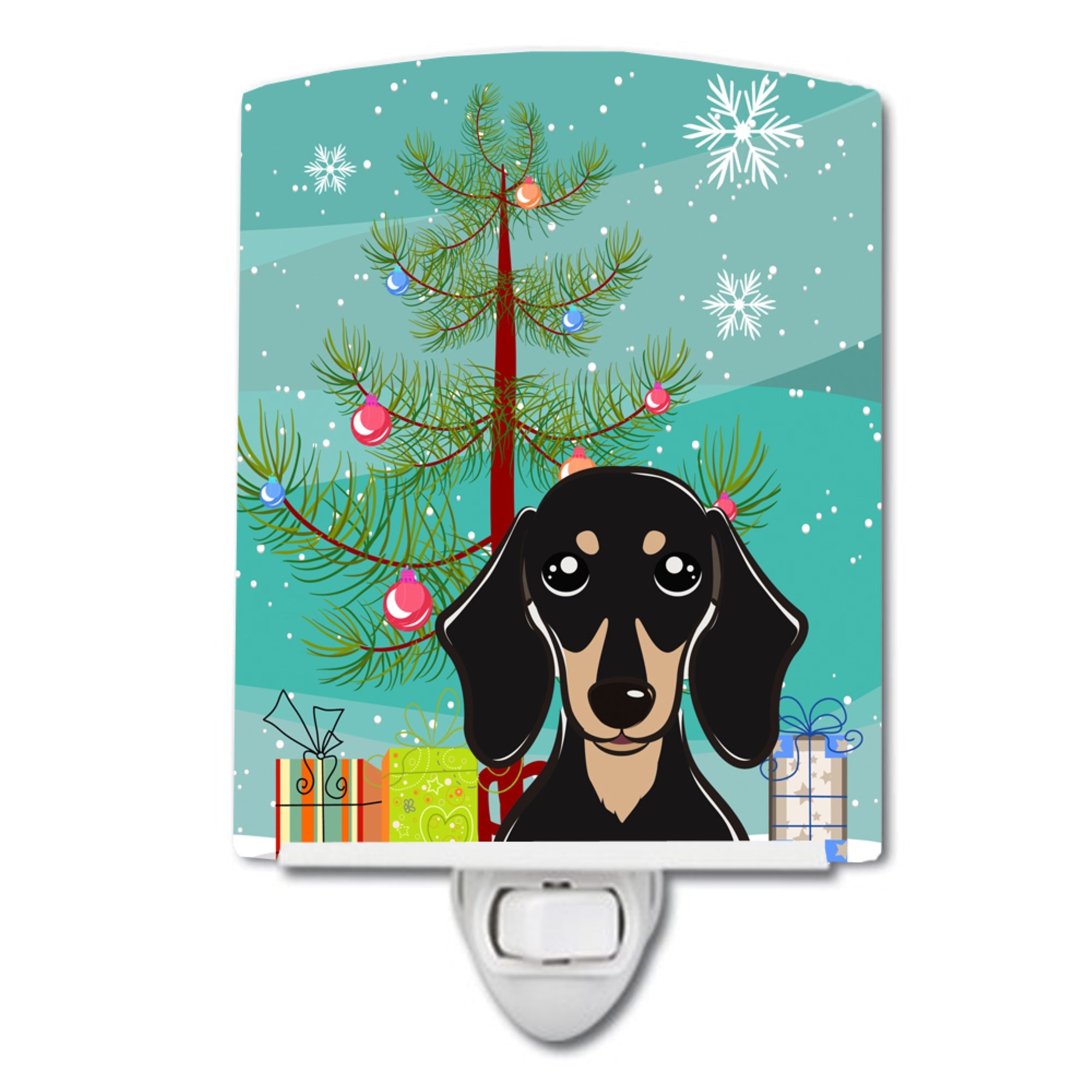 inchCarolines Treasures Christmas Tree and Smooth Black and Tan Dachshund Ceramic Night Light, 6x4, Multicolor inch