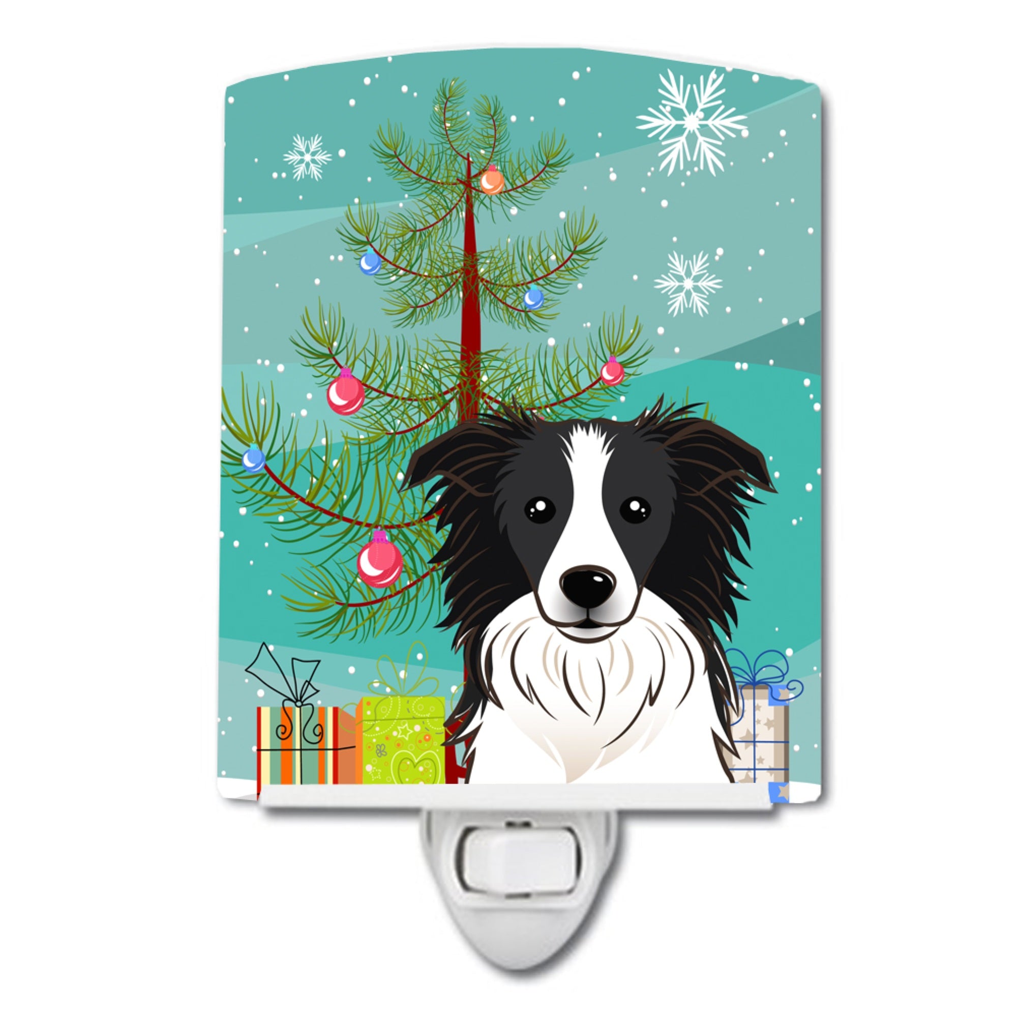  inchCarolines Treasures Christmas Tree and Border Collie Ceramic Night Light, 6x4, Multicolor inch
