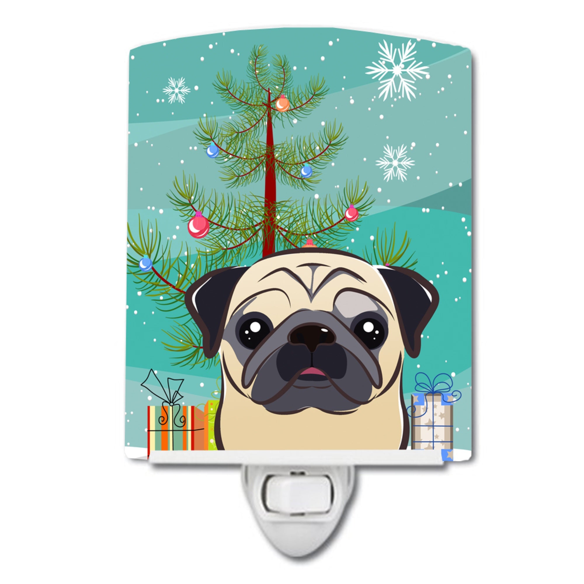  inchCarolines Treasures Christmas Tree and Fawn Pug Ceramic Night Light, 6x4, Multicolor inch