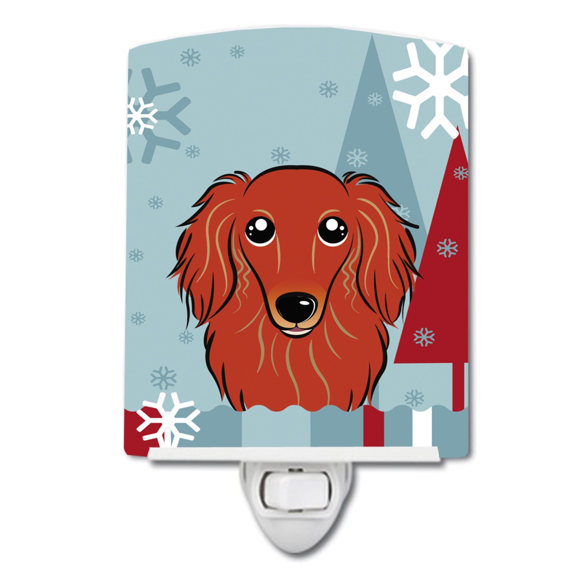  inchCarolines Treasures Winter Holiday Longhair Red Dachshund Ceramic Night Light, 6x4, Multicolor inch