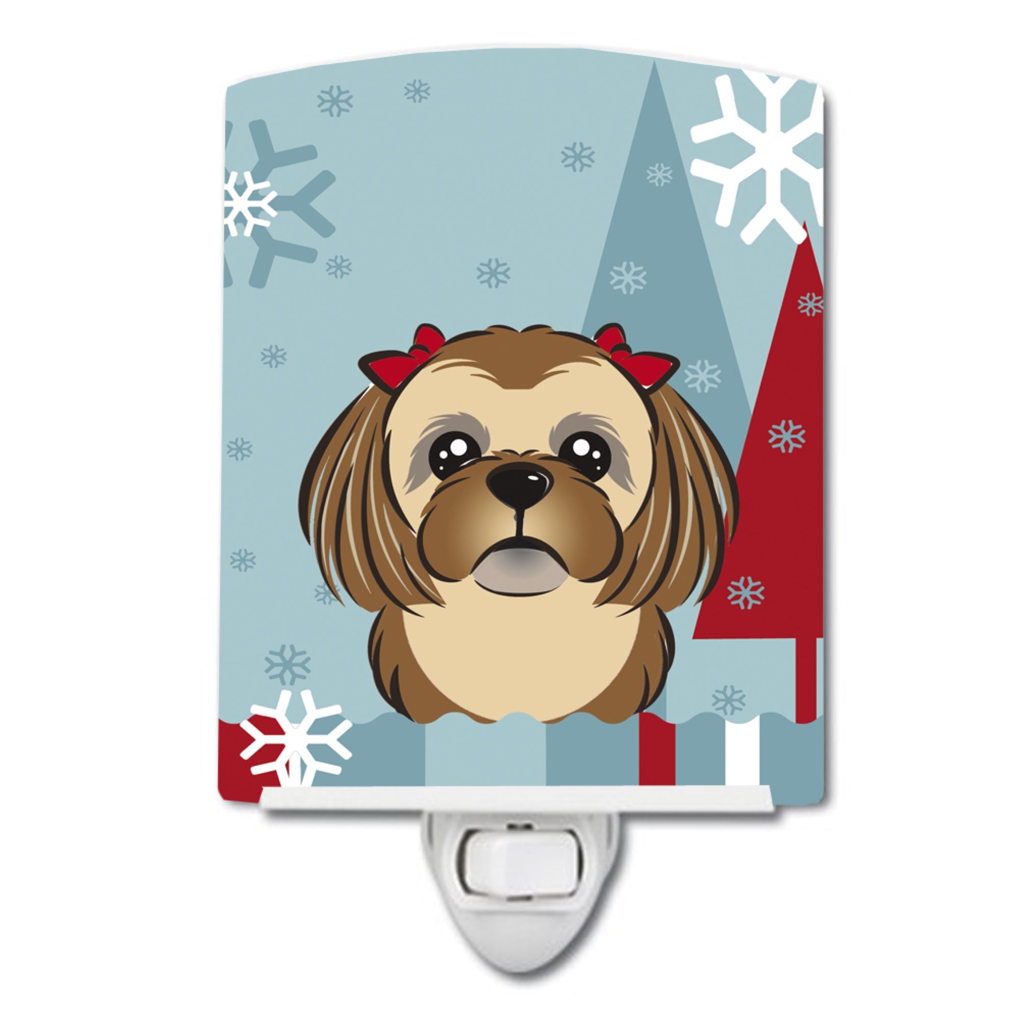  inchCarolines Treasures Winter Holiday Chocolate Brown Shih Tzu Ceramic Night Light, 6x4, Multicolor inch