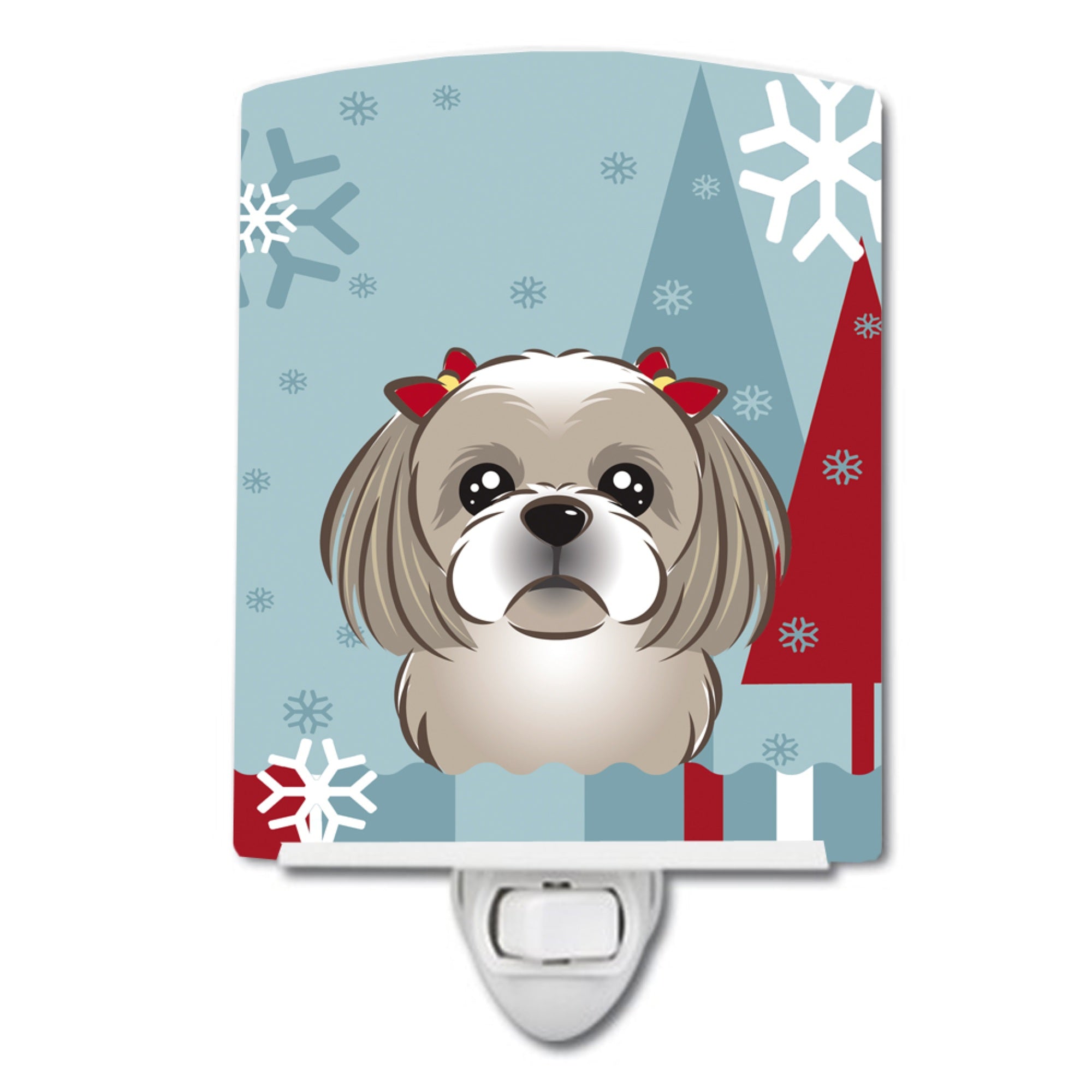  inchCarolines Treasures Winter Holiday Gray Silver Shih Tzu Ceramic Night Light, 6x4, Multicolor inch