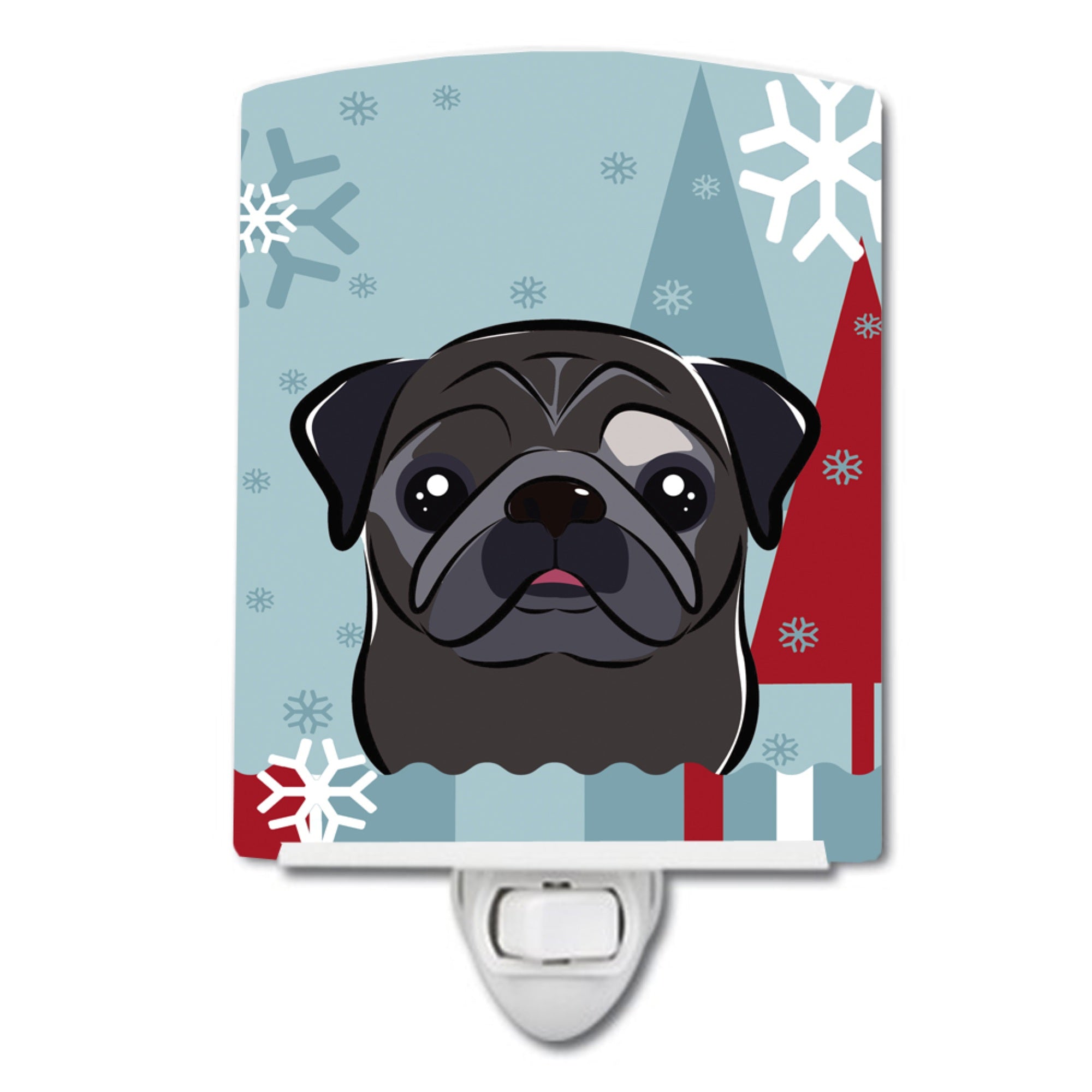  inchCarolines Treasures Winter Holiday Black Pug Ceramic Night Light, 6x4, Multicolor inch