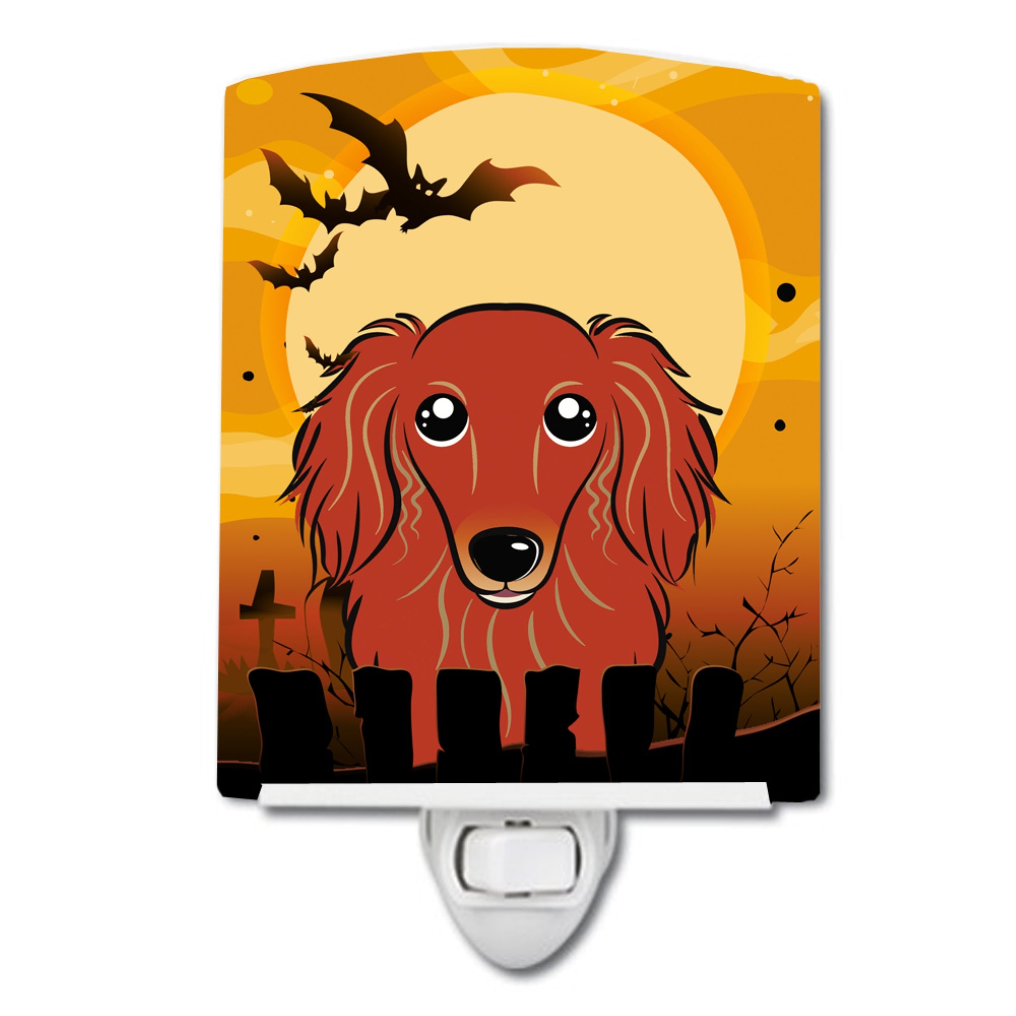  inchCarolines Treasures Halloween Longhair Red Dachshund Ceramic Night Light, 6x4, Multicolor inch
