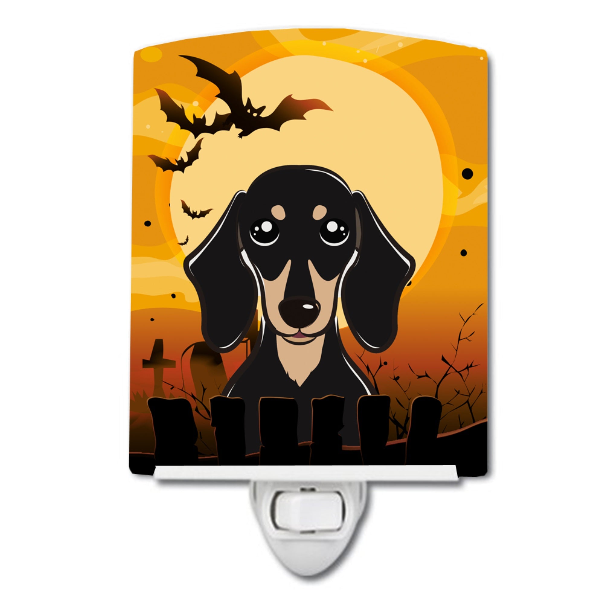  inchCarolines Treasures Halloween Smooth Black and Tan Dachshund Ceramic Night Light, 6x4, Multicolor inch