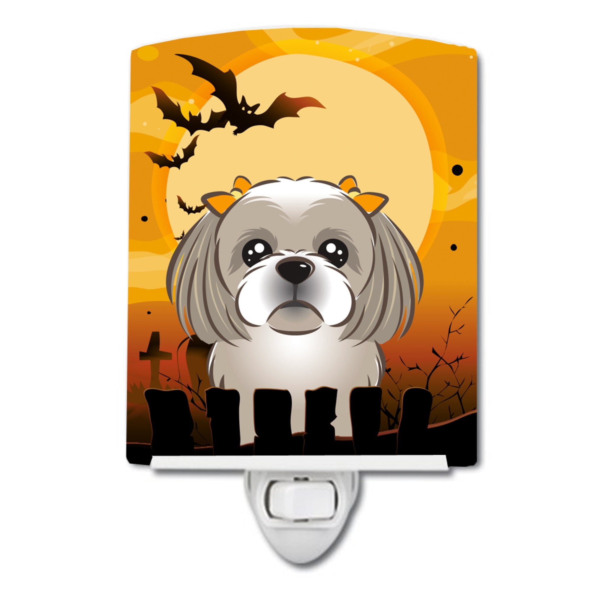  inchCarolines Treasures Halloween Gray Silver Shih Tzu Ceramic Night Light, 6x4, Multicolor inch