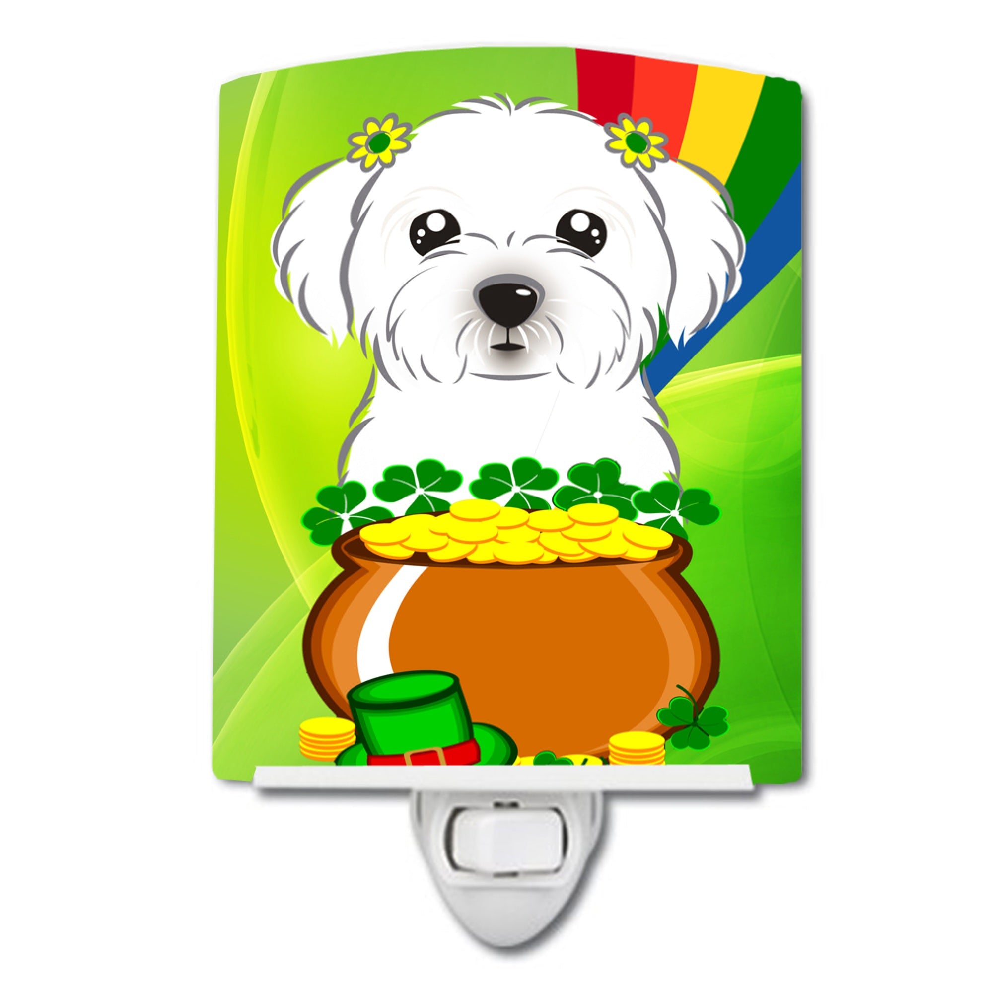 inchCarolines Treasures Maltese St. Patricks Day Ceramic Night Light, 6x4, Multicolor inch