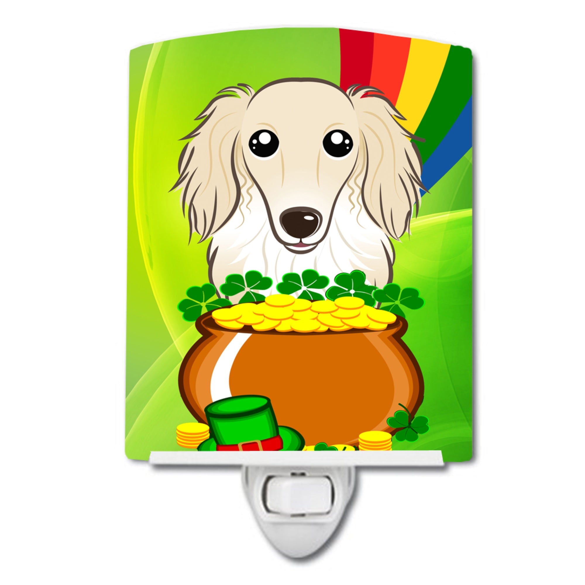  inchCarolines Treasures Longhair Creme Dachshund St. Patricks Day Ceramic Night Light, 6x4, Multicolor inch