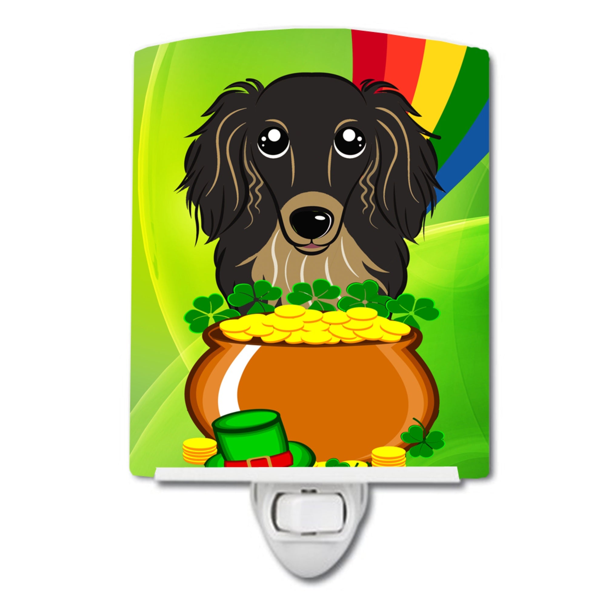 inchCarolines Treasures Longhair Black and Tan Dachshund St. Patricks Day Ceramic Night Light, 6x4, Multicolor inch