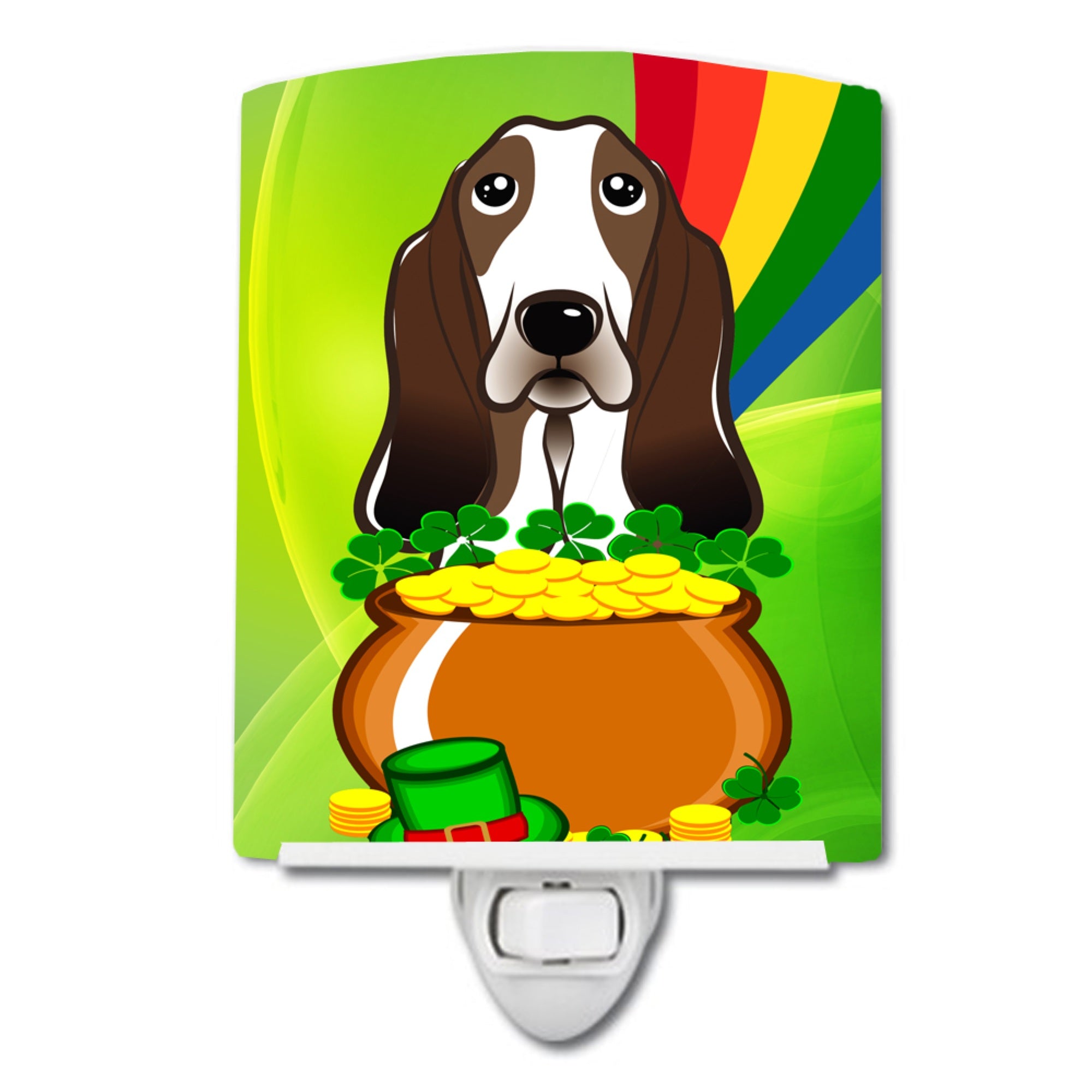  inchCarolines Treasures Basset Hound St. Patricks Day Ceramic Night Light, 6x4, Multicolor inch