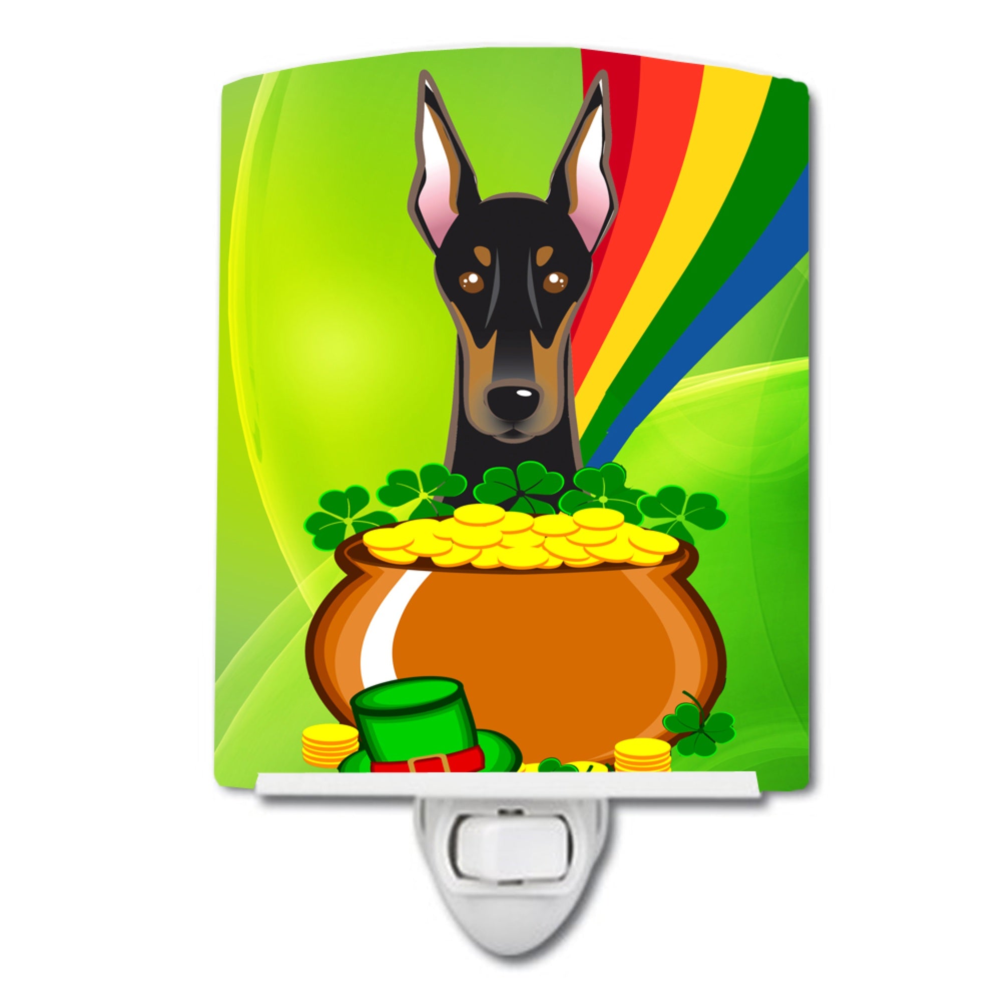  inchCarolines Treasures Doberman St. Patricks Day Ceramic Night Light, 6x4, Multicolor inch