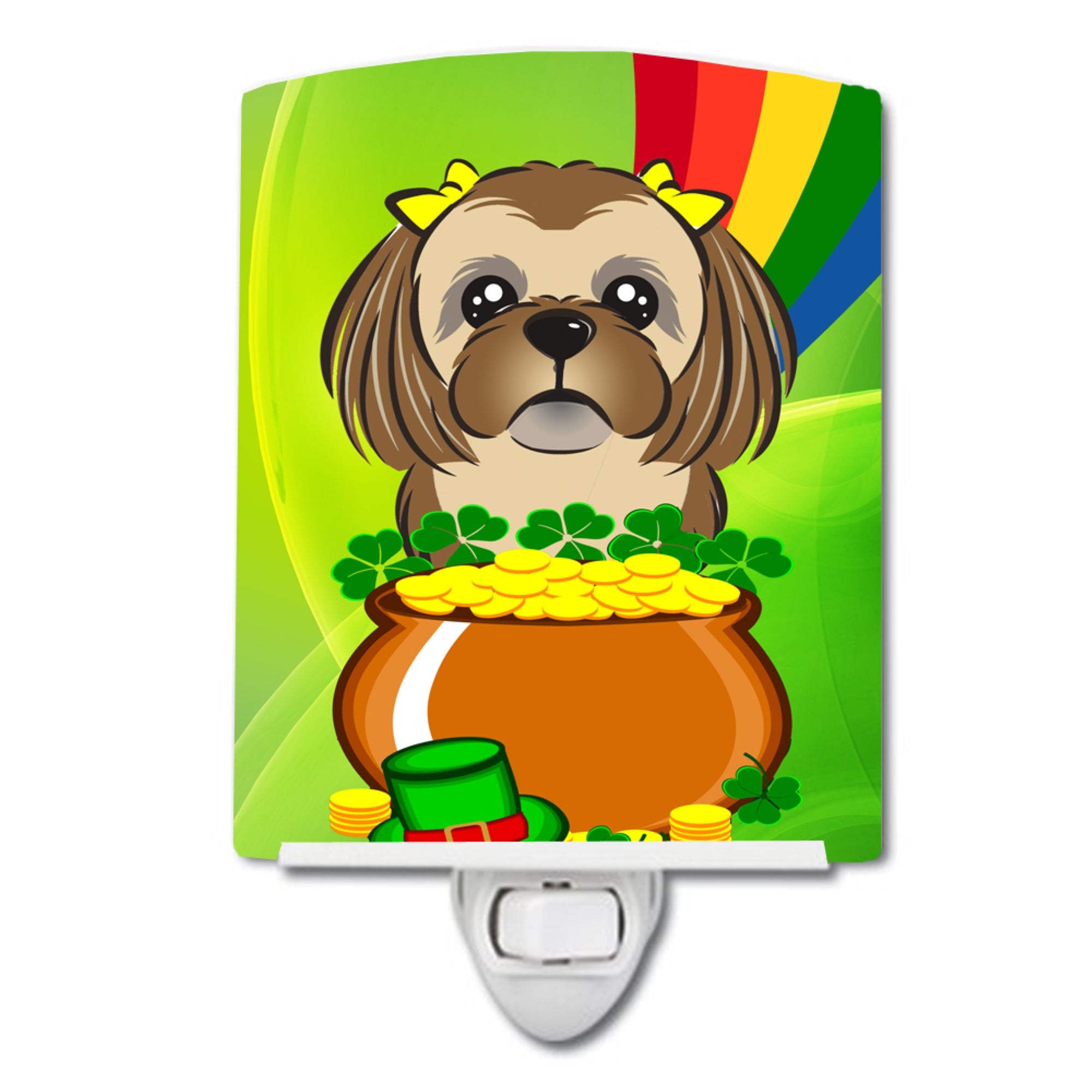  inchCarolines Treasures Chocolate Brown Shih Tzu St. Patricks Day Ceramic Night Light, 6x4, Multicolor inch