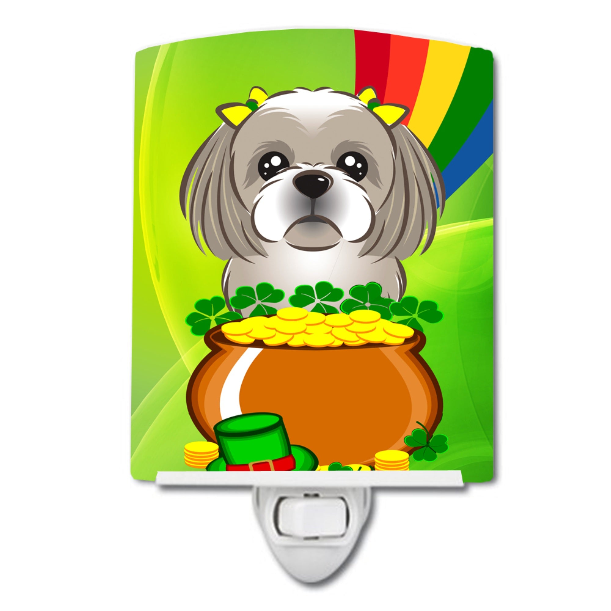  inchCarolines Treasures Gray Silver Shih Tzu St. Patricks Day Ceramic Night Light, 6x4, Multicolor inch