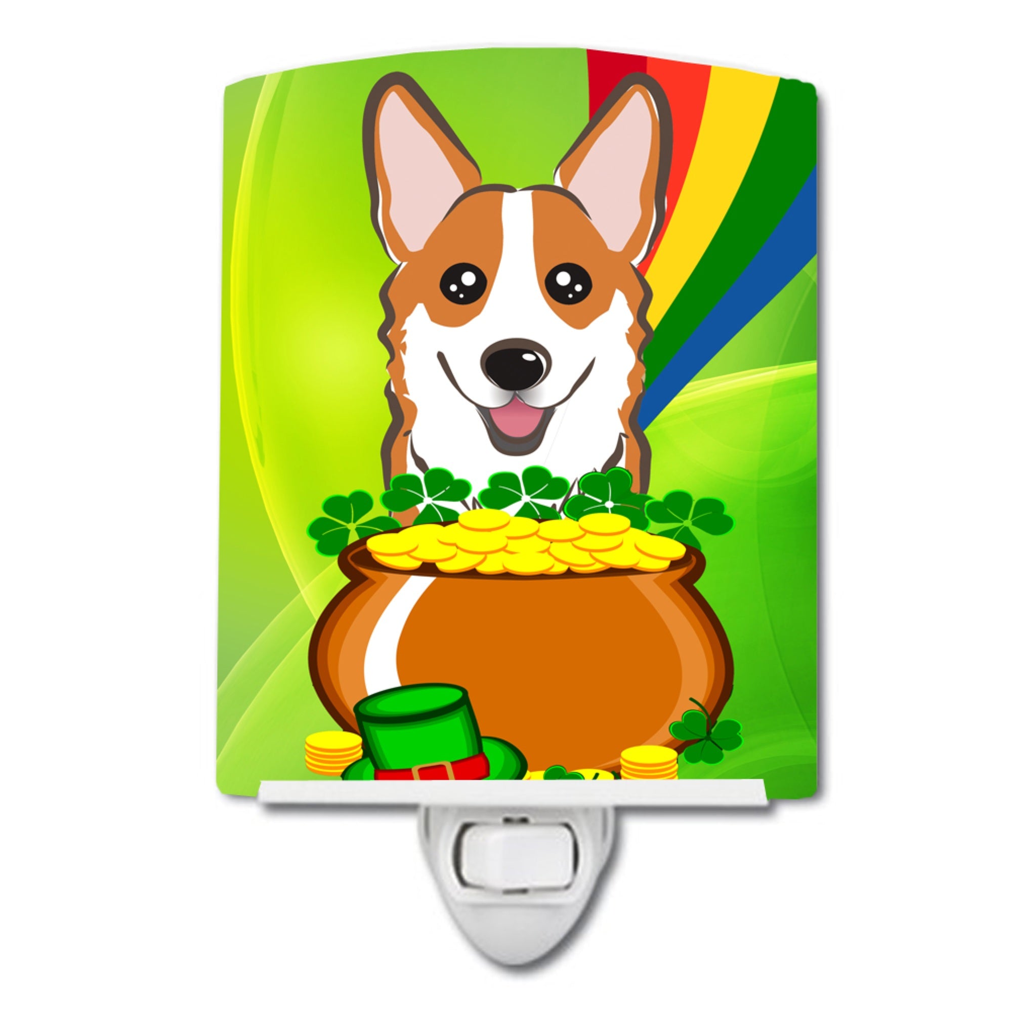 inchCarolines Treasures Red Corgi St. Patricks Day Ceramic Night Light, 6x4, Multicolor inch