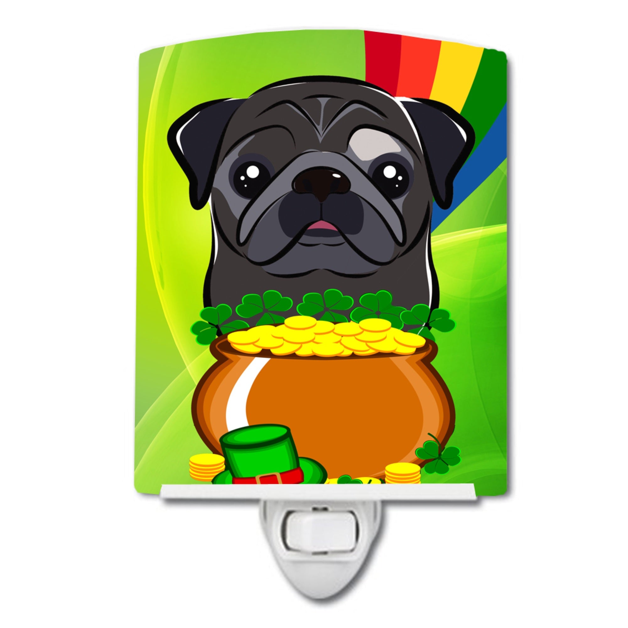 inchCarolines Treasures Black Pug St. Patricks Day Ceramic Night Light, 6x4, Multicolor inch