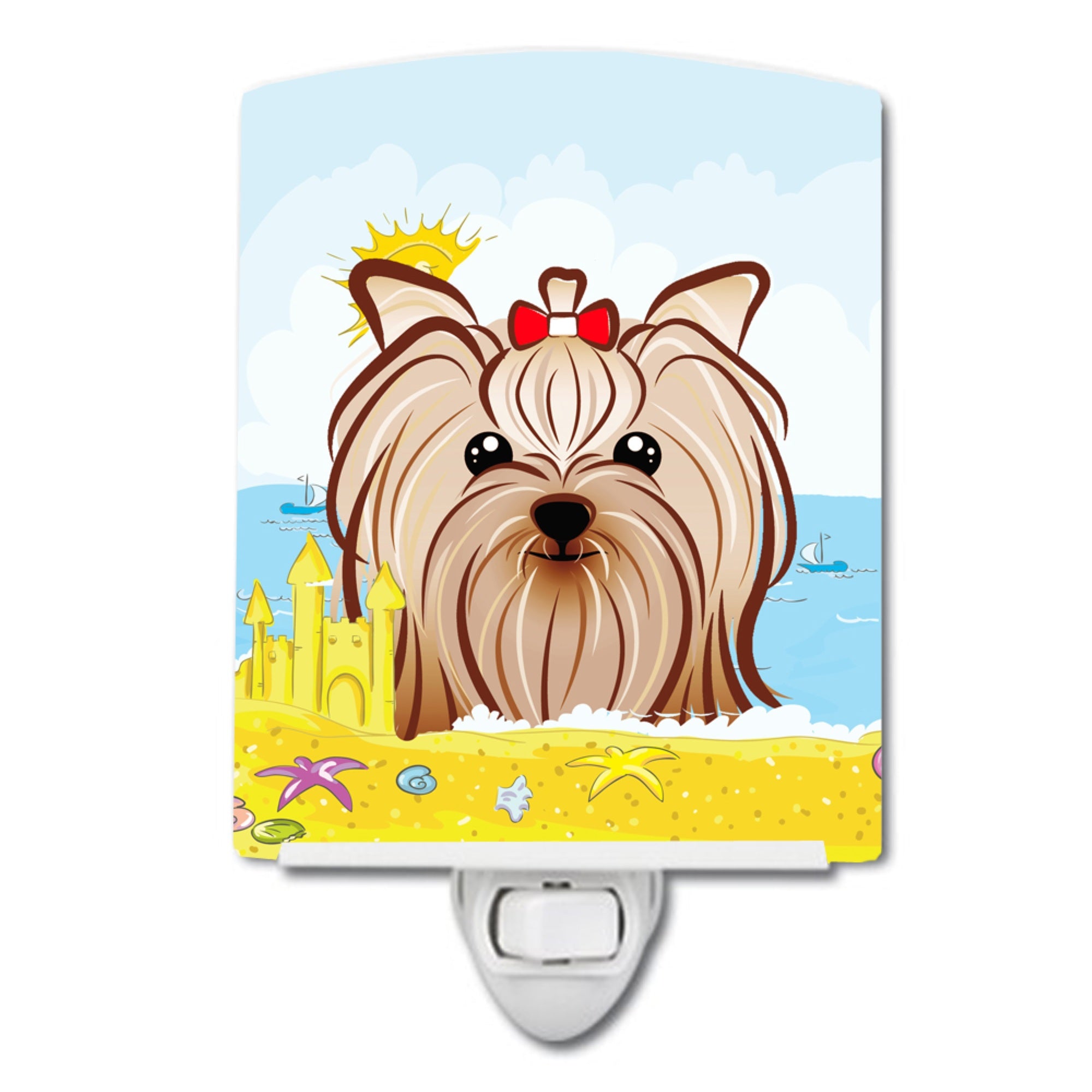  inchCarolines Treasures Yorkie Yorkishire Terrier Summer Beach Ceramic Night Light, 6x4, Multicolor inch