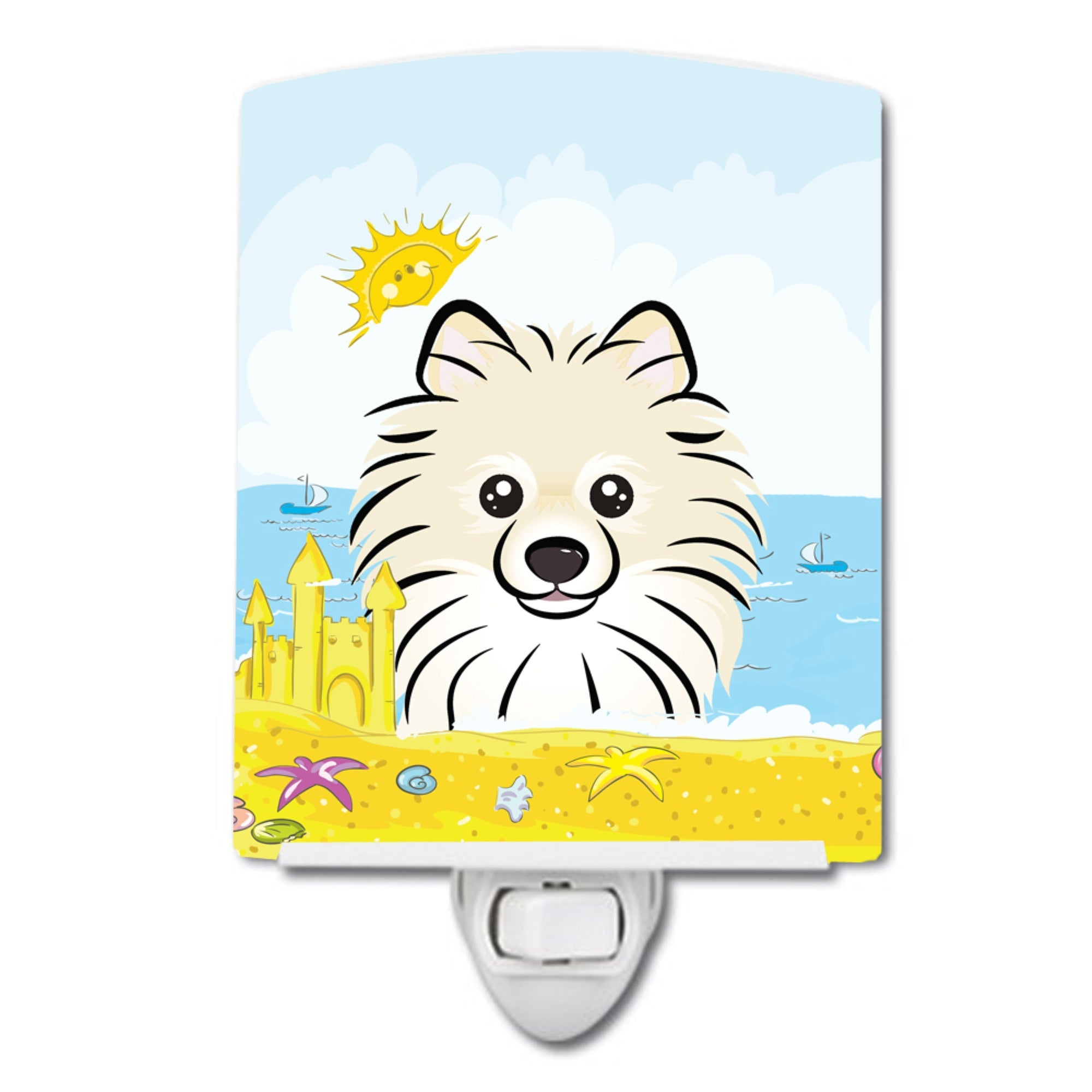  inchCarolines Treasures Pomeranian Summer Beach Ceramic Night Light, 6x4, Multicolor inch