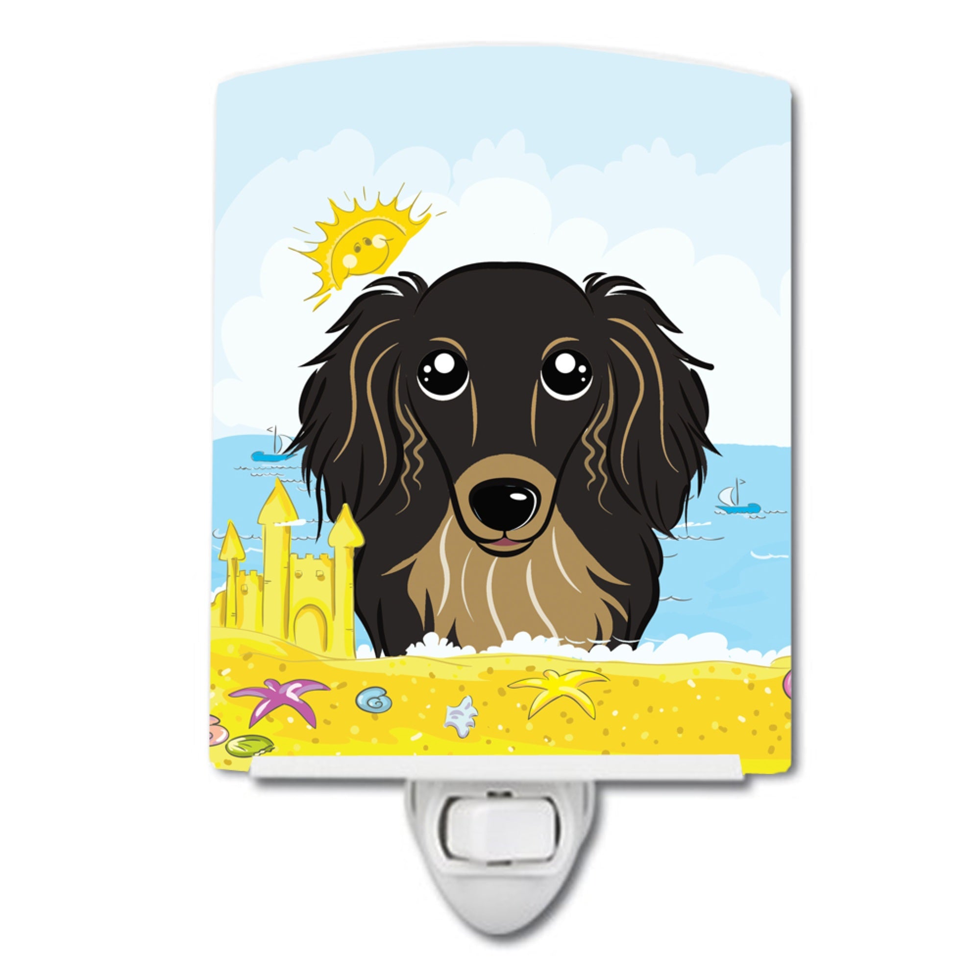  inchCarolines Treasures Longhair Black and Tan Dachshund Summer Beach Ceramic Night Light, 6x4, Multicolor inch