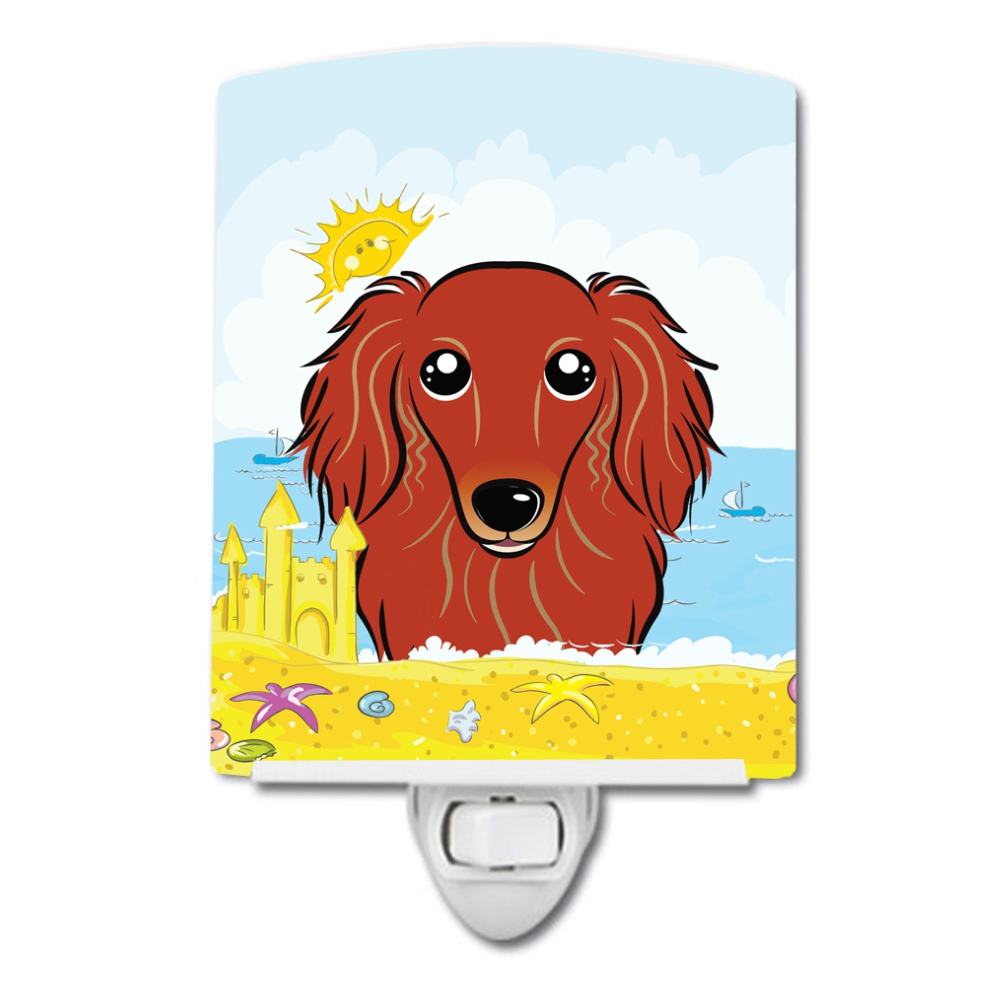  inchCarolines Treasures Longhair Red Dachshund Summer Beach Ceramic Night Light, 6x4, Multicolor inch