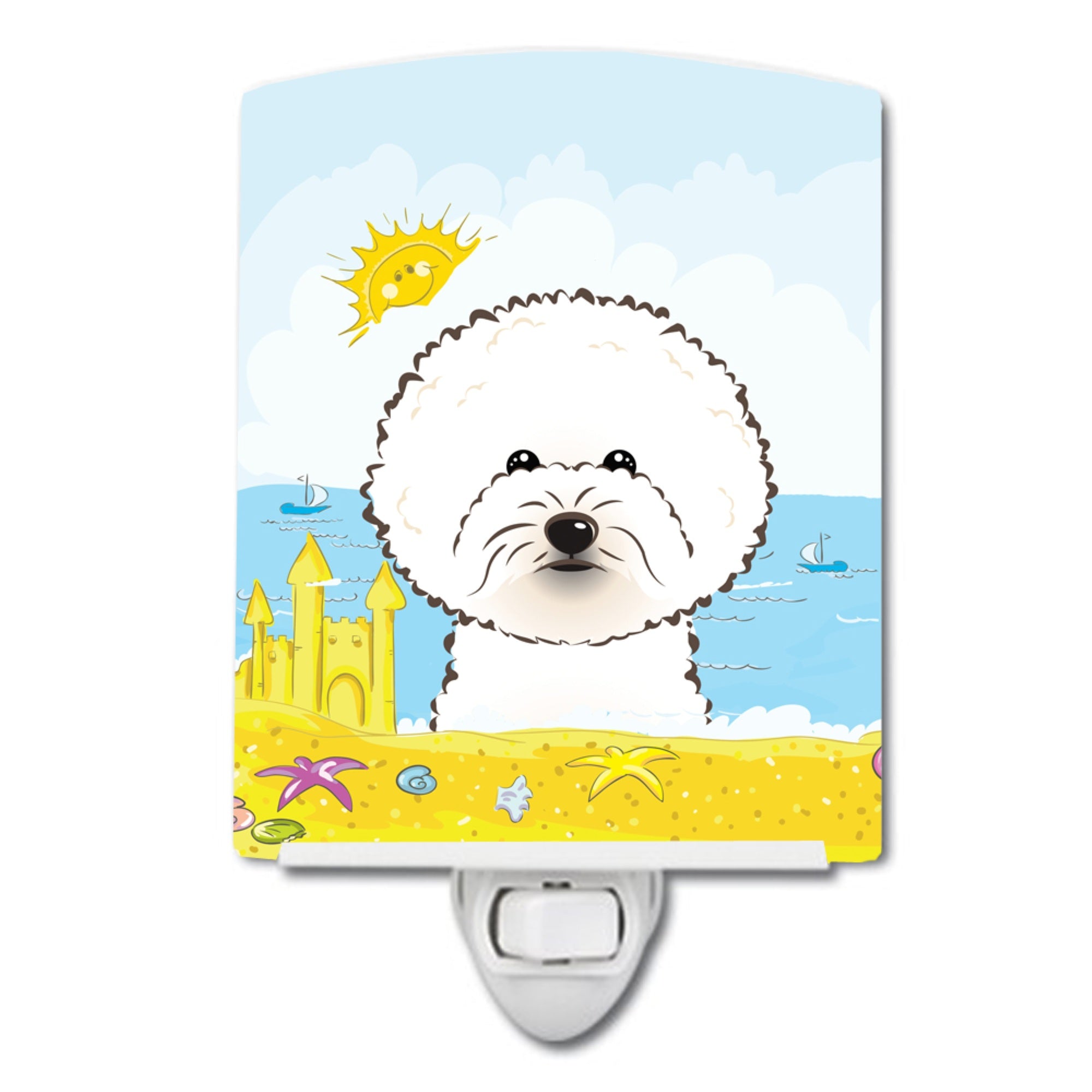  inchCarolines Treasures Bichon Frise Summer Beach Ceramic Night Light, 6x4, Multicolor inch