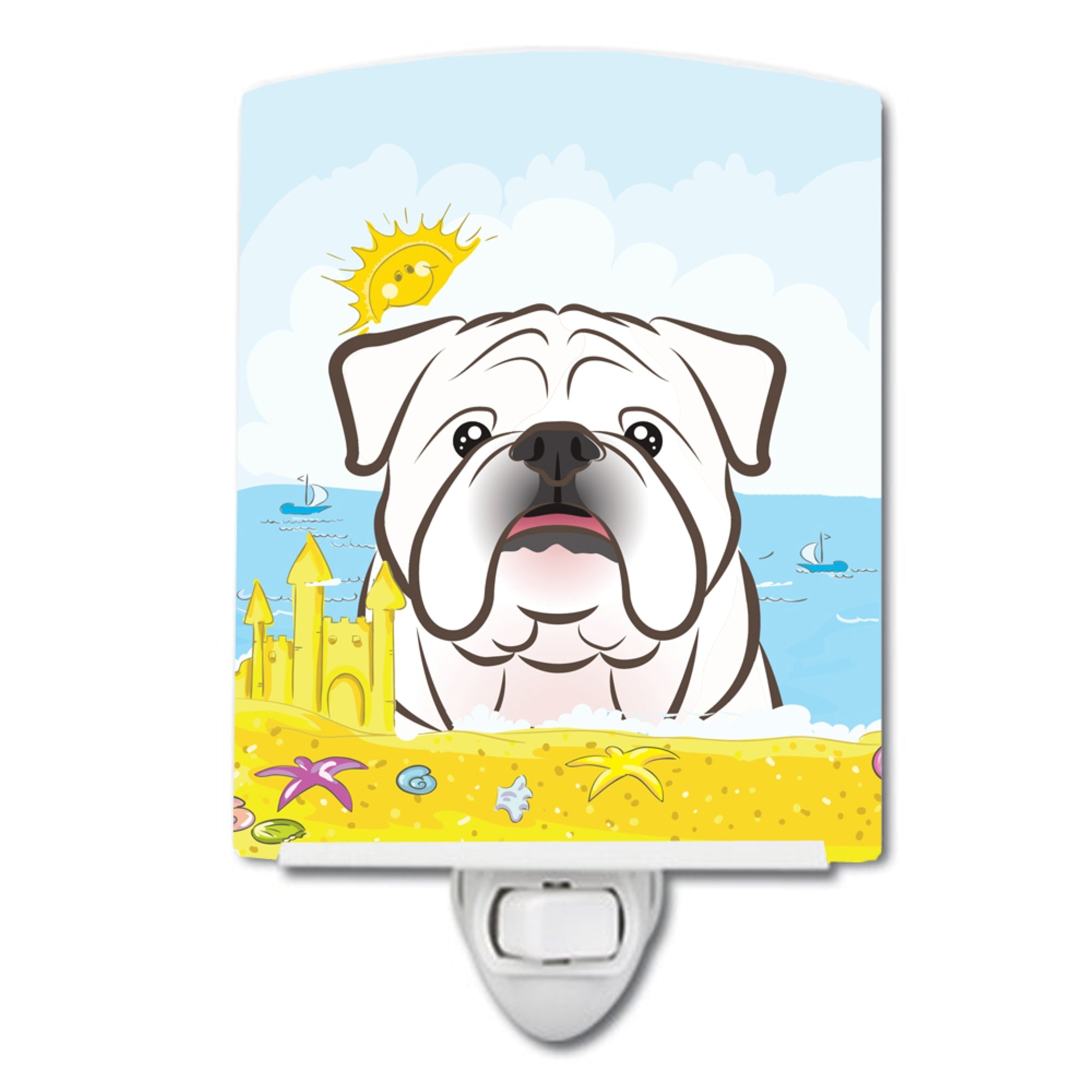  inchCarolines Treasures White English Bulldog Summer Beach Ceramic Night Light, 6x4, Multicolor inch