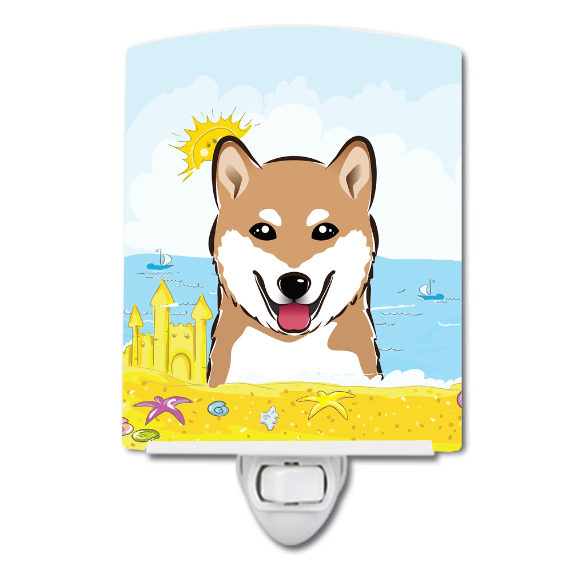  inchCarolines Treasures Shiba Inu Summer Beach Ceramic Night Light, 6x4, Multicolor inch