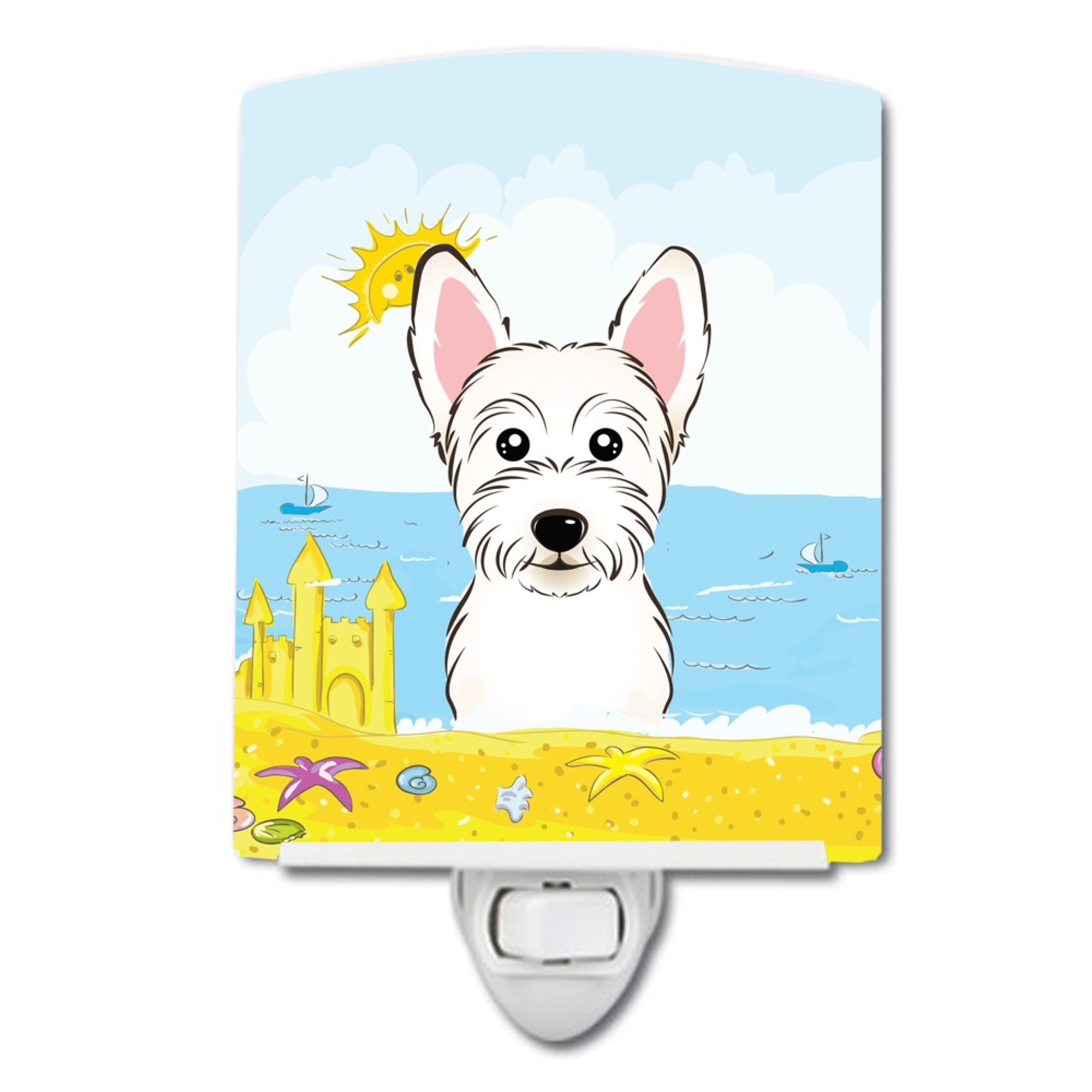  inchCarolines Treasures Westie Summer Beach Ceramic Night Light, 6x4, Multicolor inch