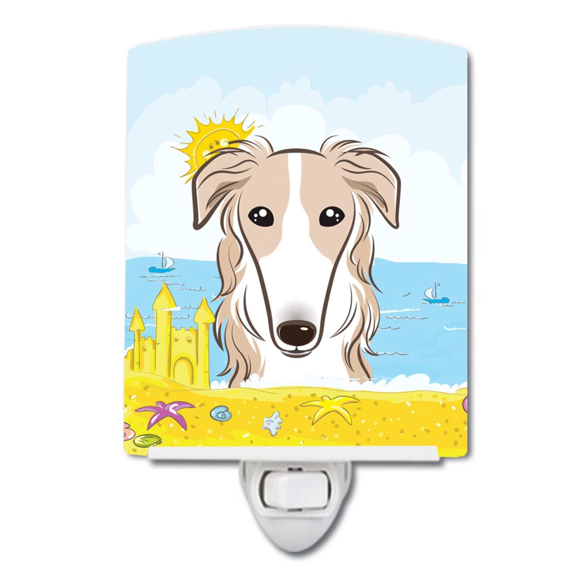  inchCarolines Treasures Borzoi Summer Beach Ceramic Night Light, 6x4, Multicolor inch