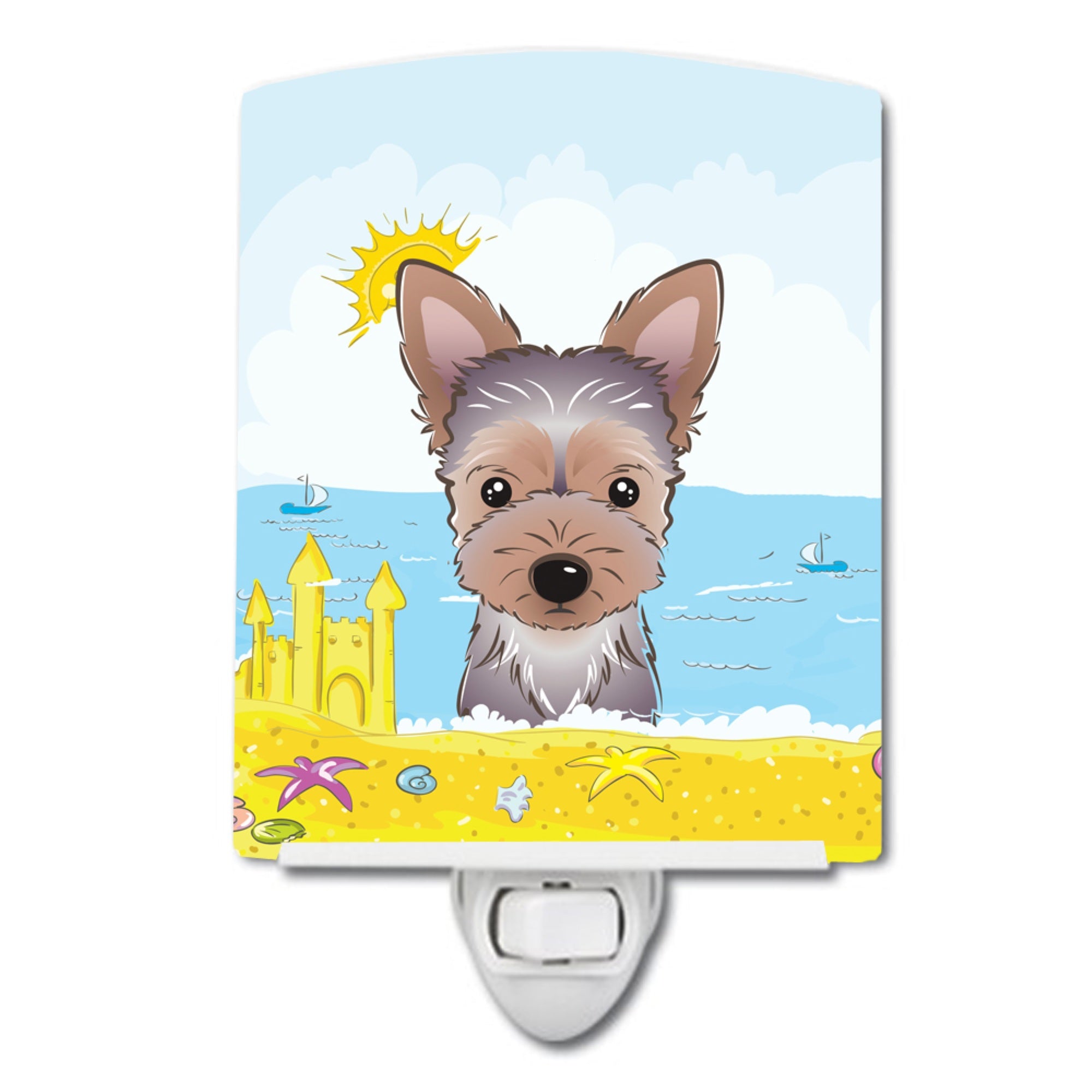  inchCarolines Treasures Yorkie Puppy Summer Beach Ceramic Night Light, 6x4, Multicolor inch