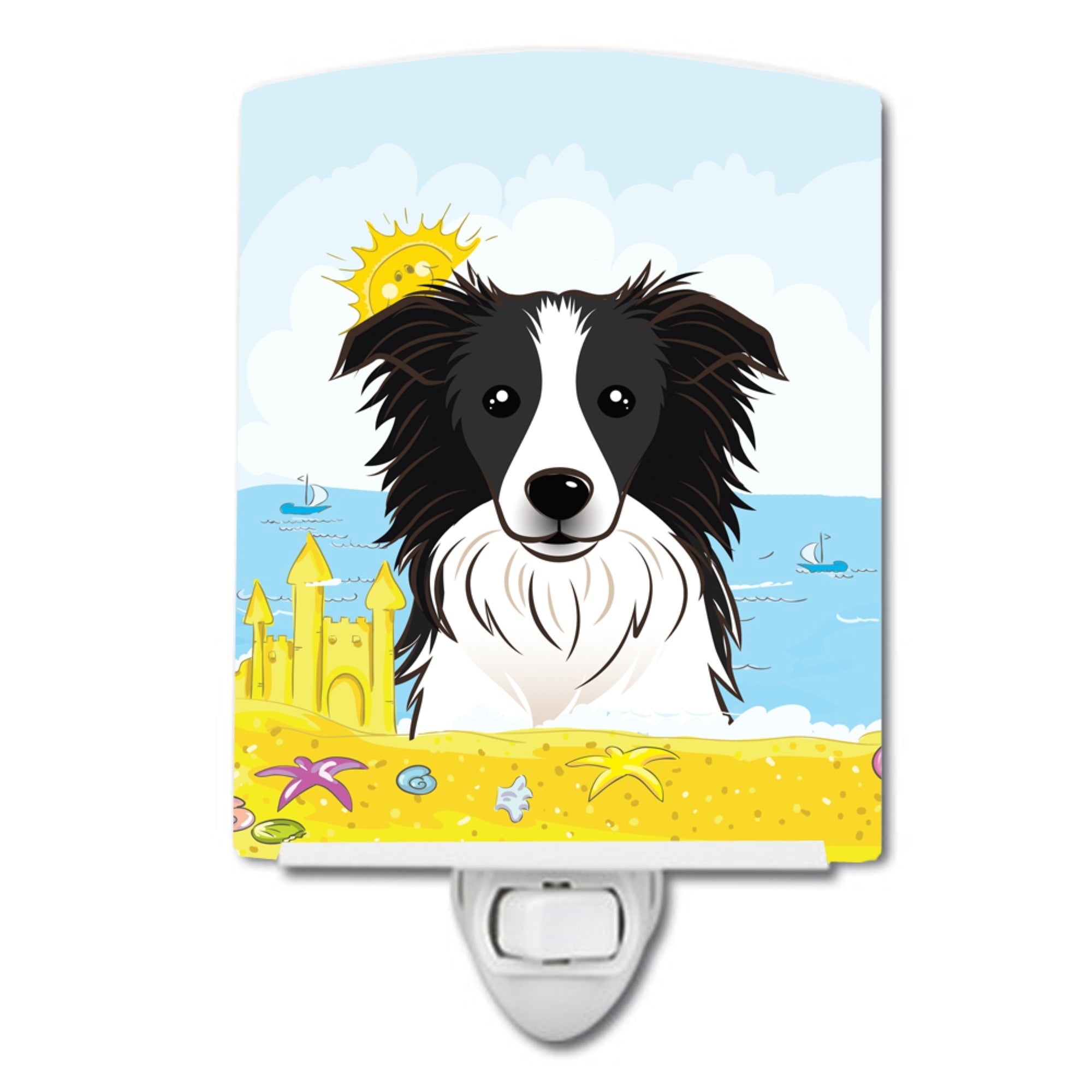  inchCarolines Treasures Border Collie Summer Beach Ceramic Night Light, 6x4, Multicolor inch