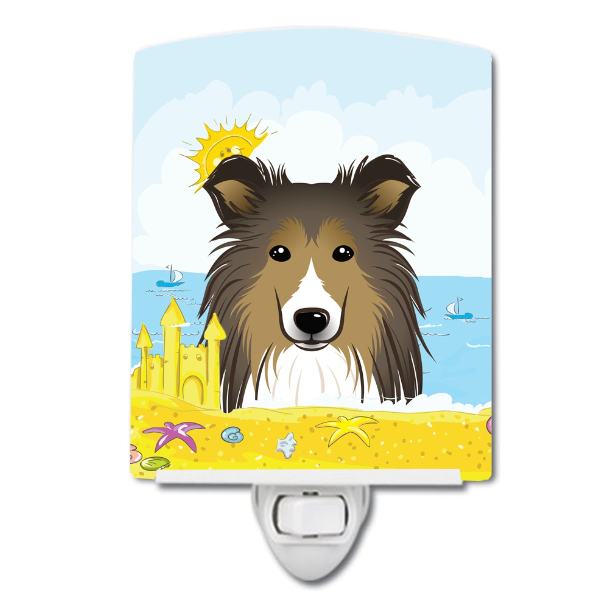  inchCarolines Treasures Sheltie Summer Beach Ceramic Night Light, 6x4, Multicolor inch