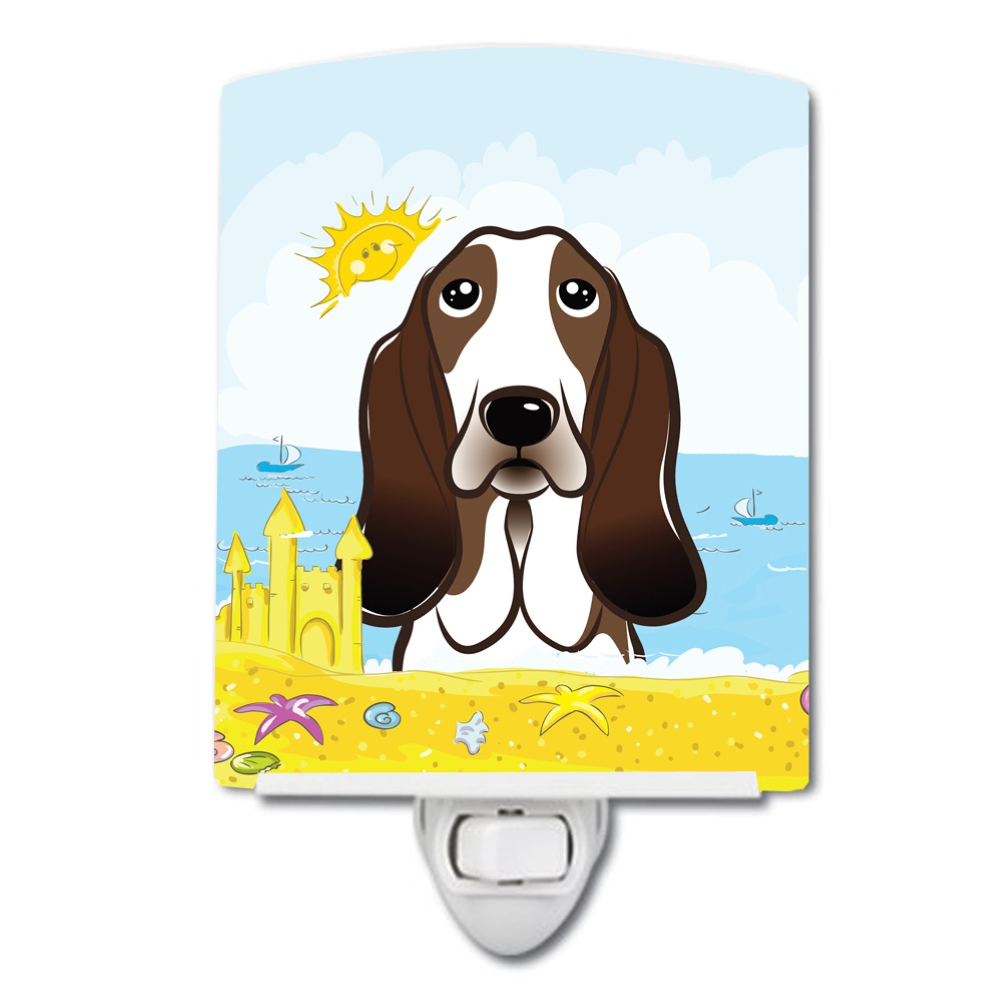  inchCarolines Treasures Basset Hound Summer Beach Ceramic Night Light, 6x4, Multicolor inch