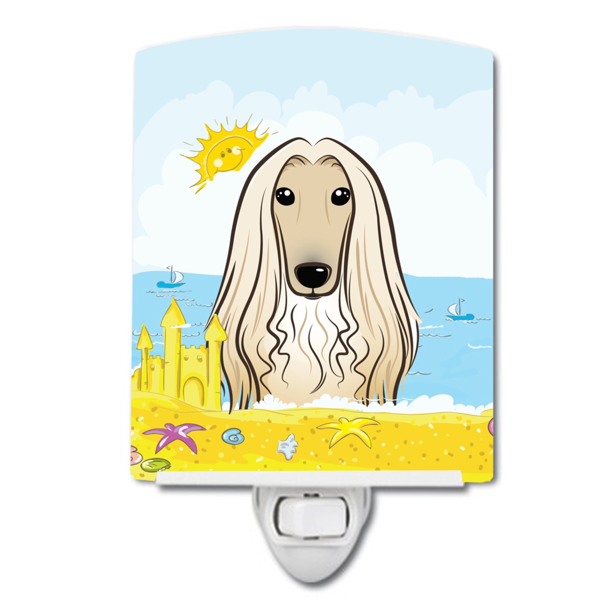  inchCarolines Treasures Afghan Hound Summer Beach Ceramic Night Light, 6x4, Multicolor inch