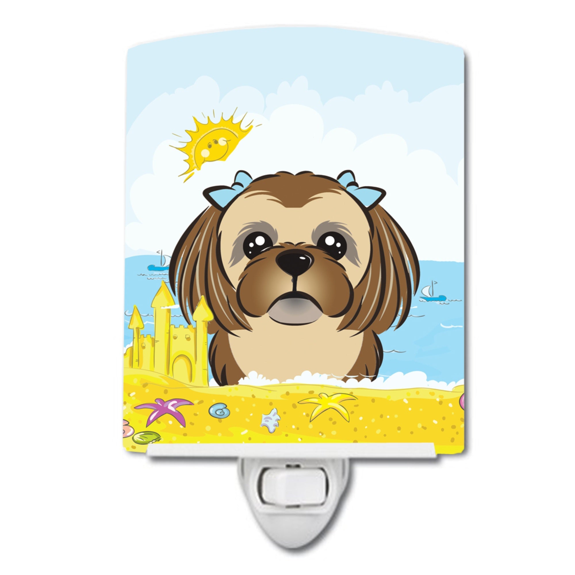  inchCarolines Treasures Chocolate Brown Shih Tzu Summer Beach Ceramic Night Light, 6x4, Multicolor inch