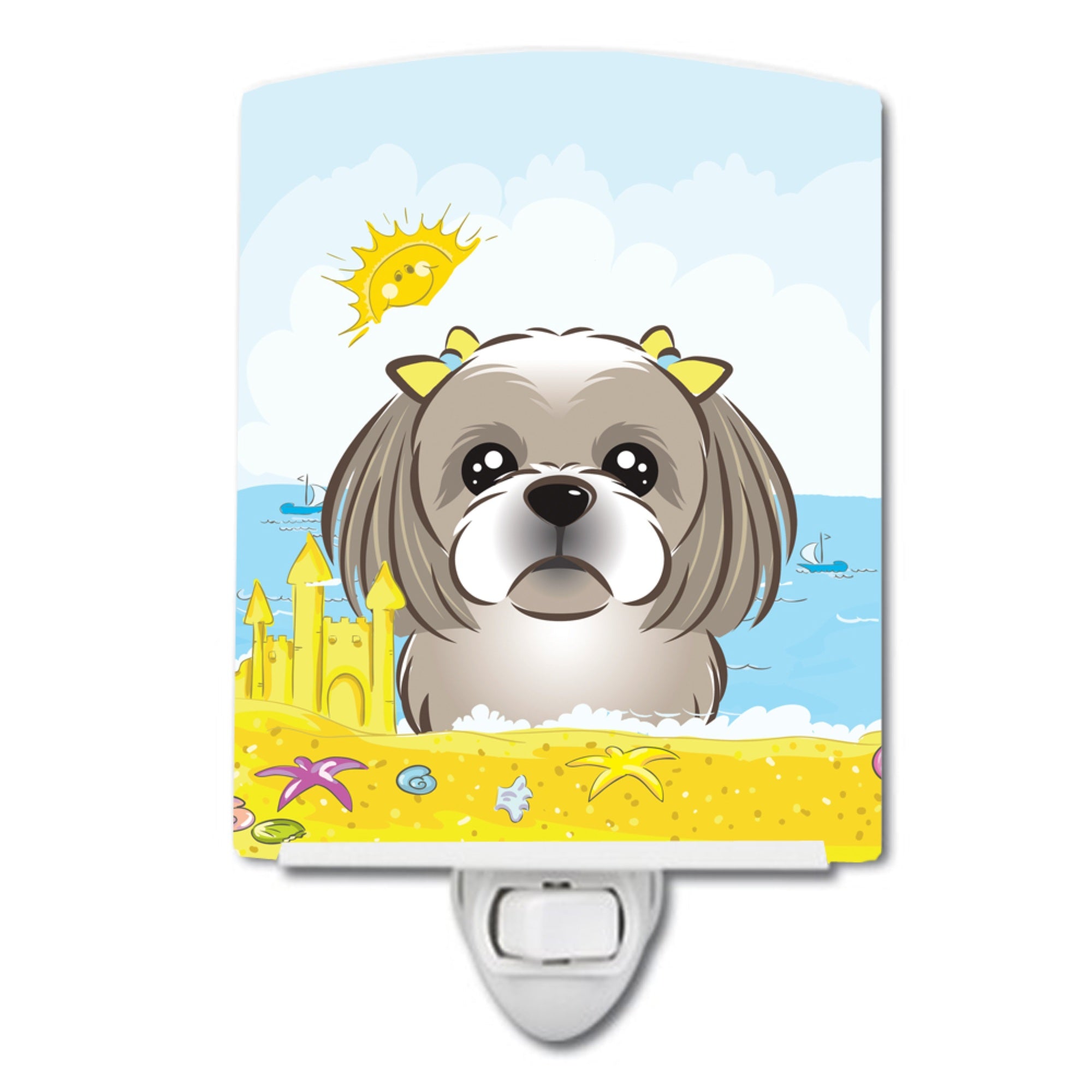  inchCarolines Treasures Gray Silver Shih Tzu Summer Beach Ceramic Night Light, 6x4, Multicolor inch
